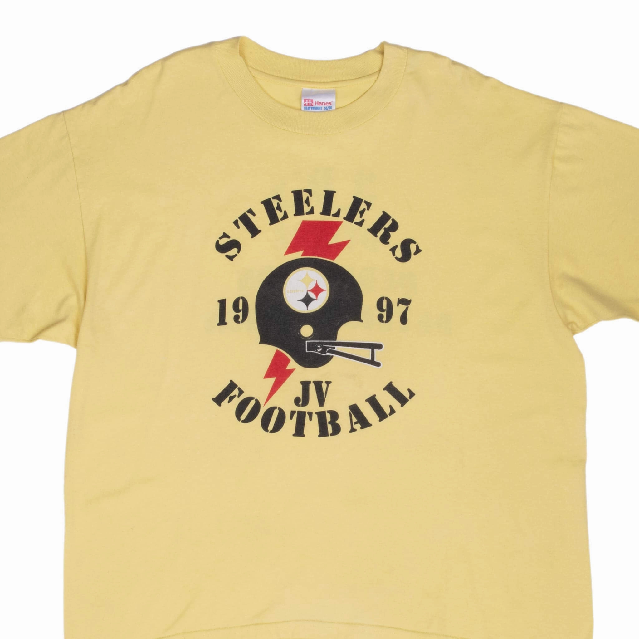 VINTAGE NFL PITTSBURGH STEELERS 1997 YELLOW TEE SHIRT XL Pocket Detailing