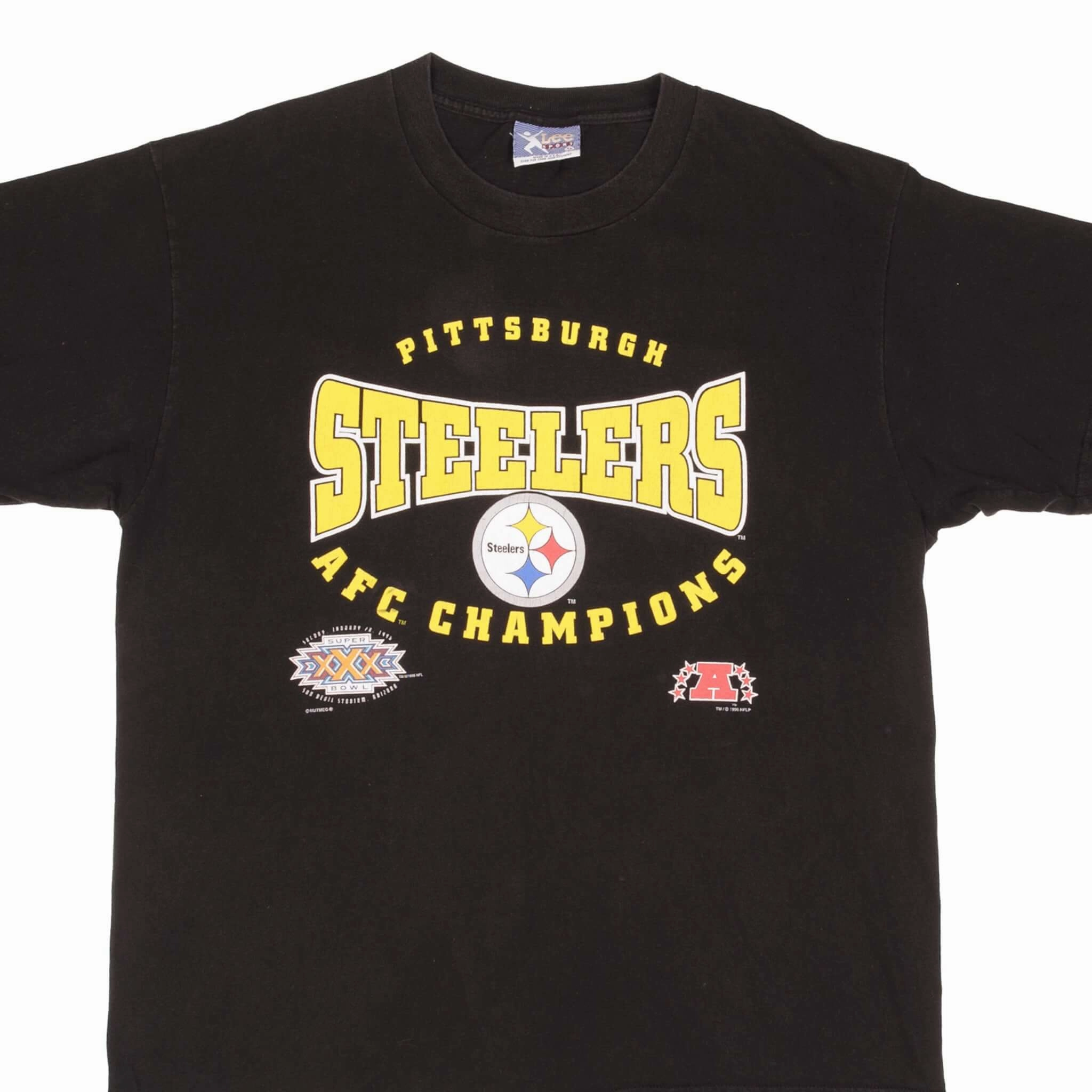 VINTAGE NFL PITTSBURGH STEELERS AFC CHAMPIONS 1995 TEE SHIRT SIZE XL MADE IN USA Slim fit clothing