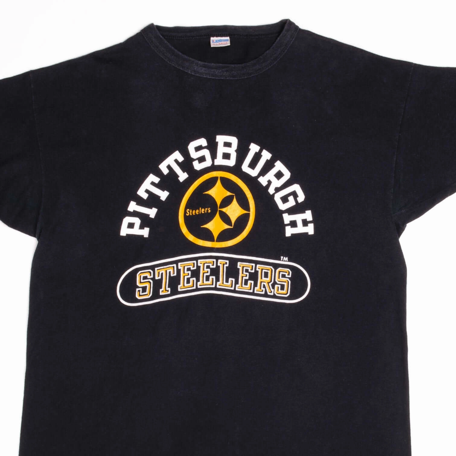 NoSideSeam VINTAGE NFL PITTSBURGH STEELERS CHAMPION TEE SHIRT 1980S LARGE MADE IN USA