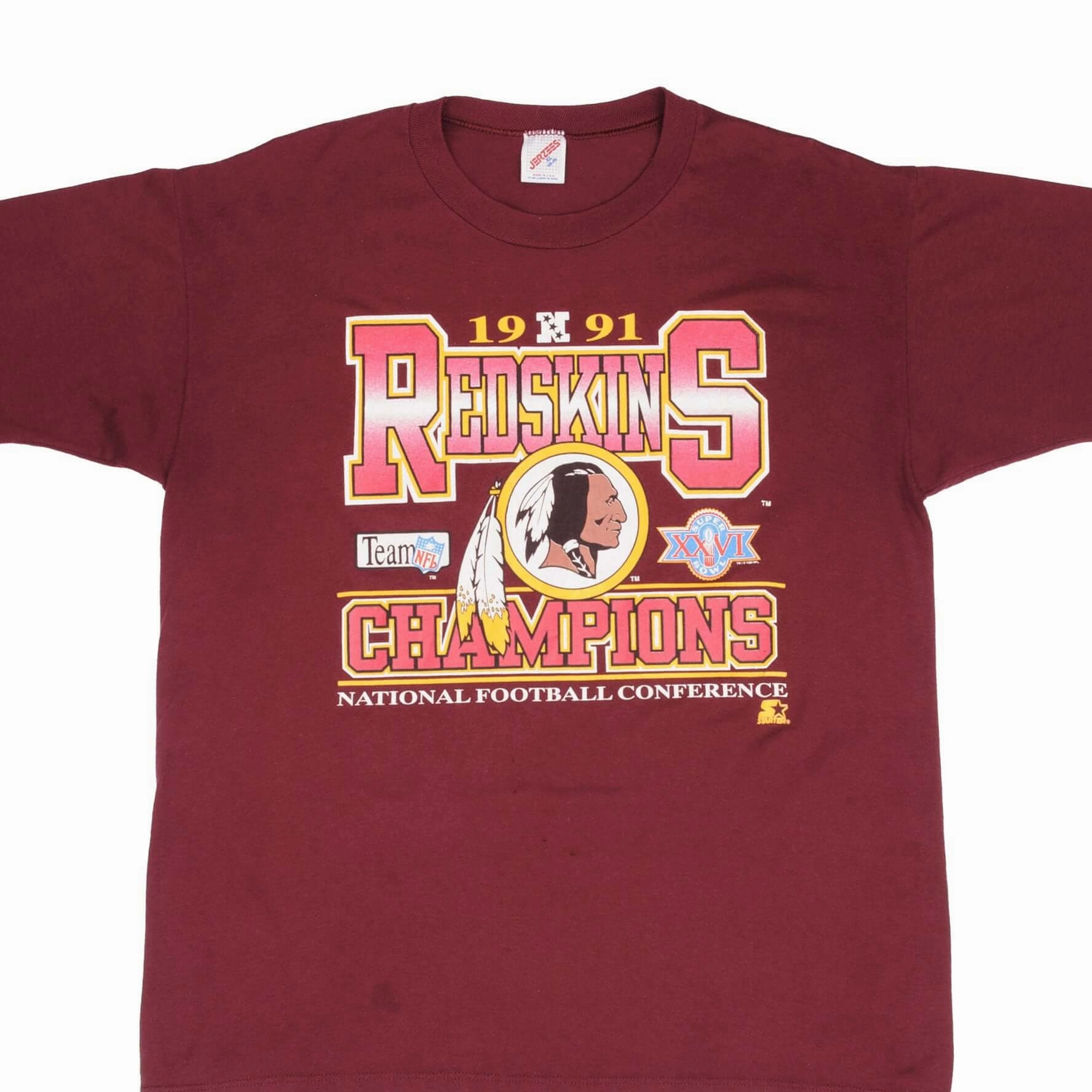 VINTAGE NFL WASHINGTON REDSKINS NFC CHAMPIONS 1991 TEE SHIRT SIZE XL MADE IN USA homecoming Smart Fit
