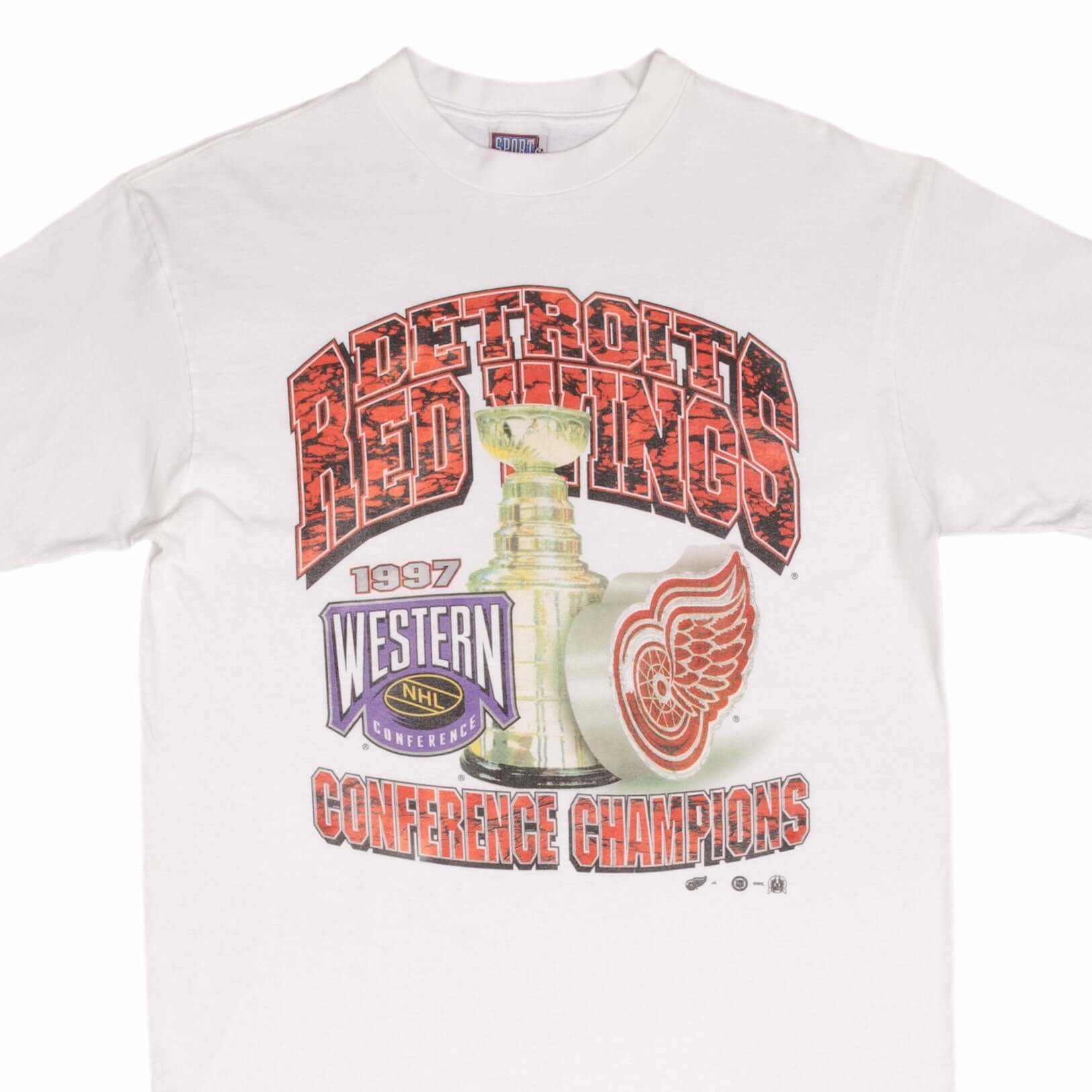 VINTAGE NHL DETROIT RED WINGS WESTERN CHAMPIONS 1997 TEE SHIRT LARGE MADE IN USA Weekend Comfort Wear