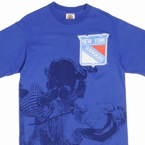 VINTAGE NHL NEW YORK RANGERS ALL OVER PRINT TEE SHIRT 1990S LARGE MADE IN USA Seasonal Staple Reinforced Hems