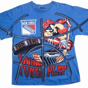 VINTAGE NHL NEW YORK RANGERS LOONEY TUNES TAZ TEE SHIRT SIZE LARGE Slim Fit Comfort