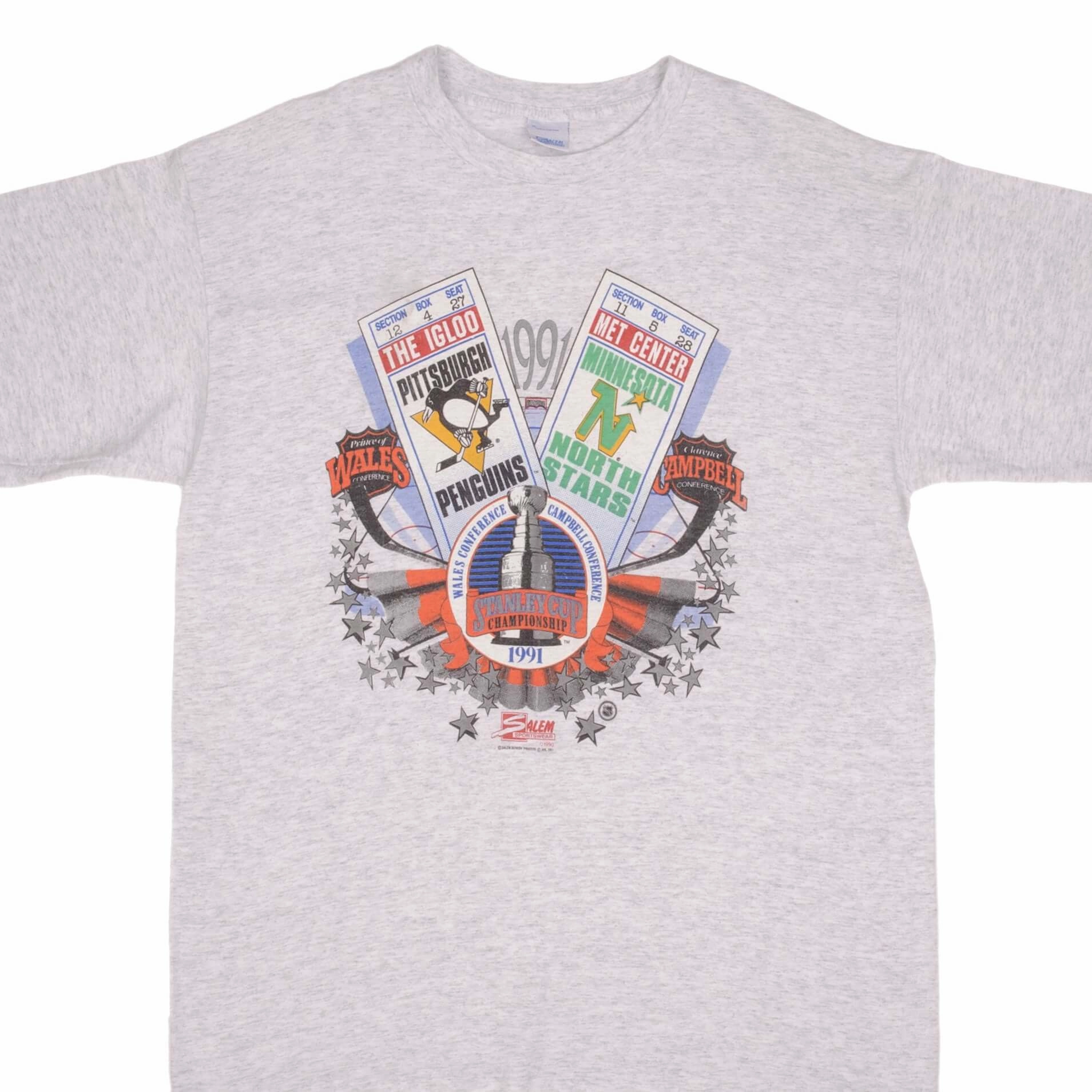 VINTAGE NHL PENGUINS VS NORTH STARS STANLEY CUP TEE SHIRT 1991 XL MADE IN USA Soft and Light