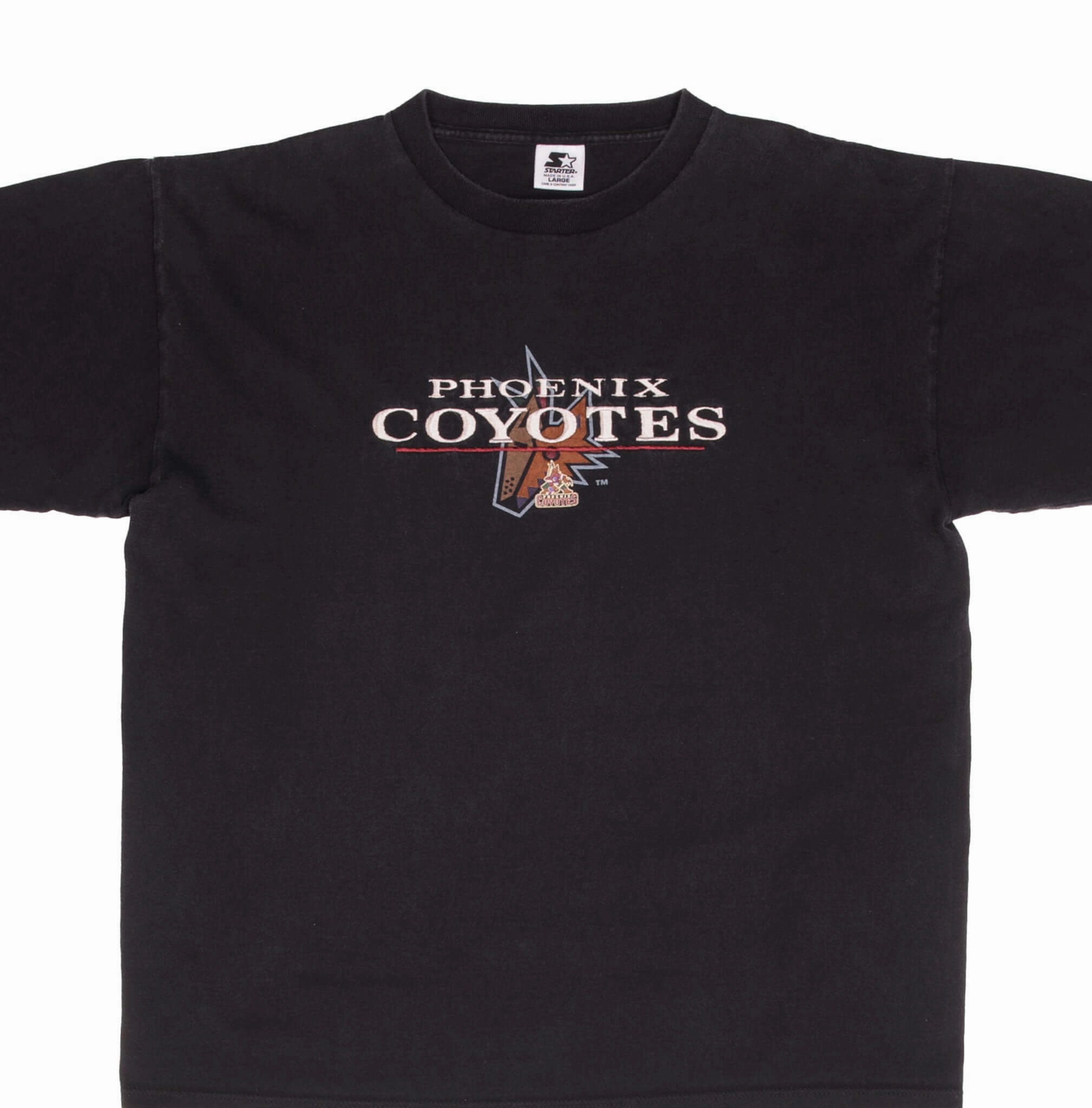 VINTAGE NHL PHOENIX COYOTES EMBROIDERED 1990S TEE SHIRT SIZE LARGE MADE IN USA Seam Free Shoulders Chilly Style