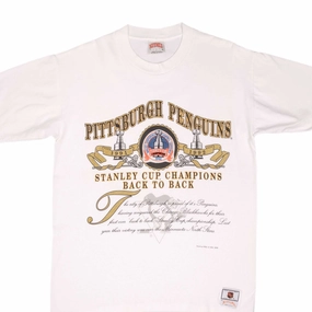 VINTAGE NHL PITTSBURGH PENGUINS STANLEY CUP CHAMPS TEE SHIRT 1992 LARGE MADE USA Light and Cozy