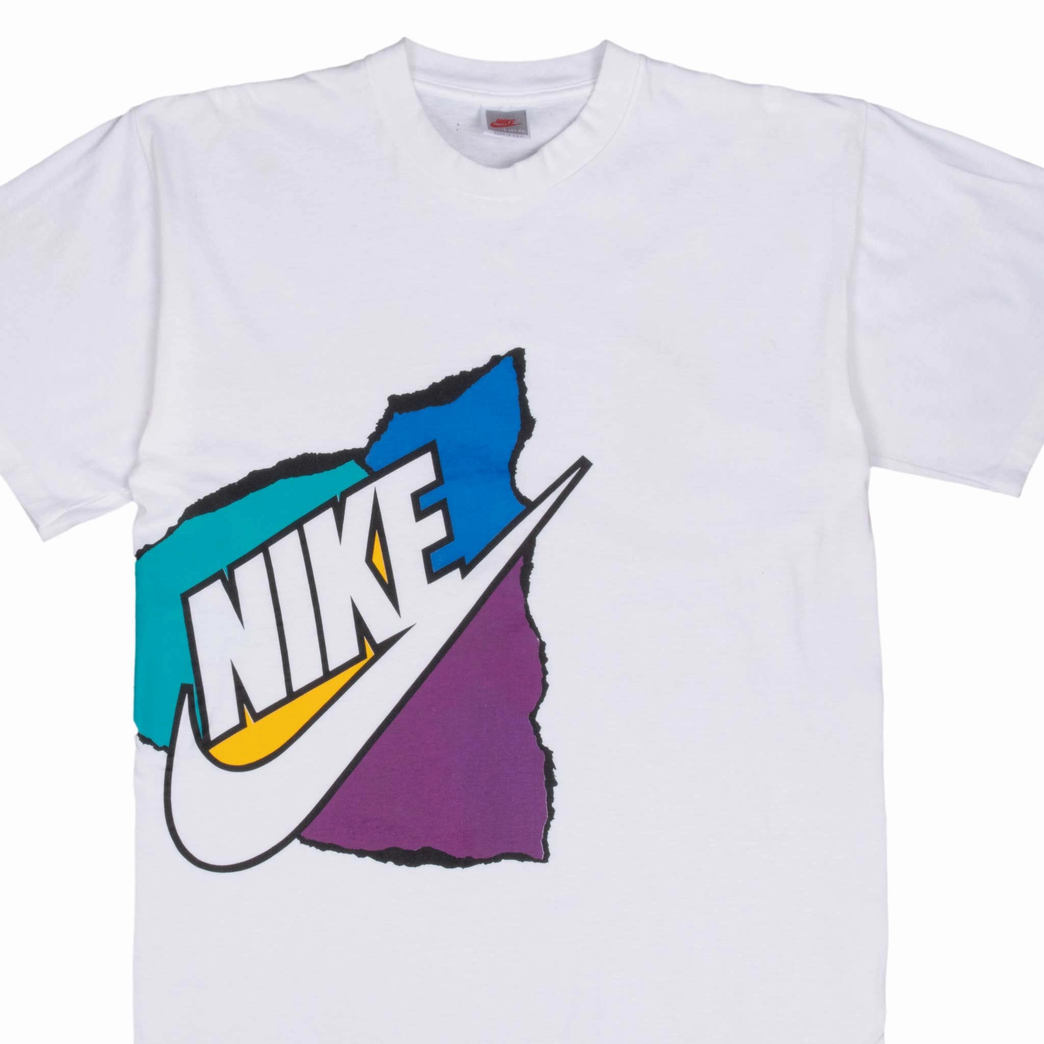 VINTAGE NIKE ALL OVER PRINT EARLY 1990S WHITE TEE SHIRT LARGE MADE IN USA slim fit