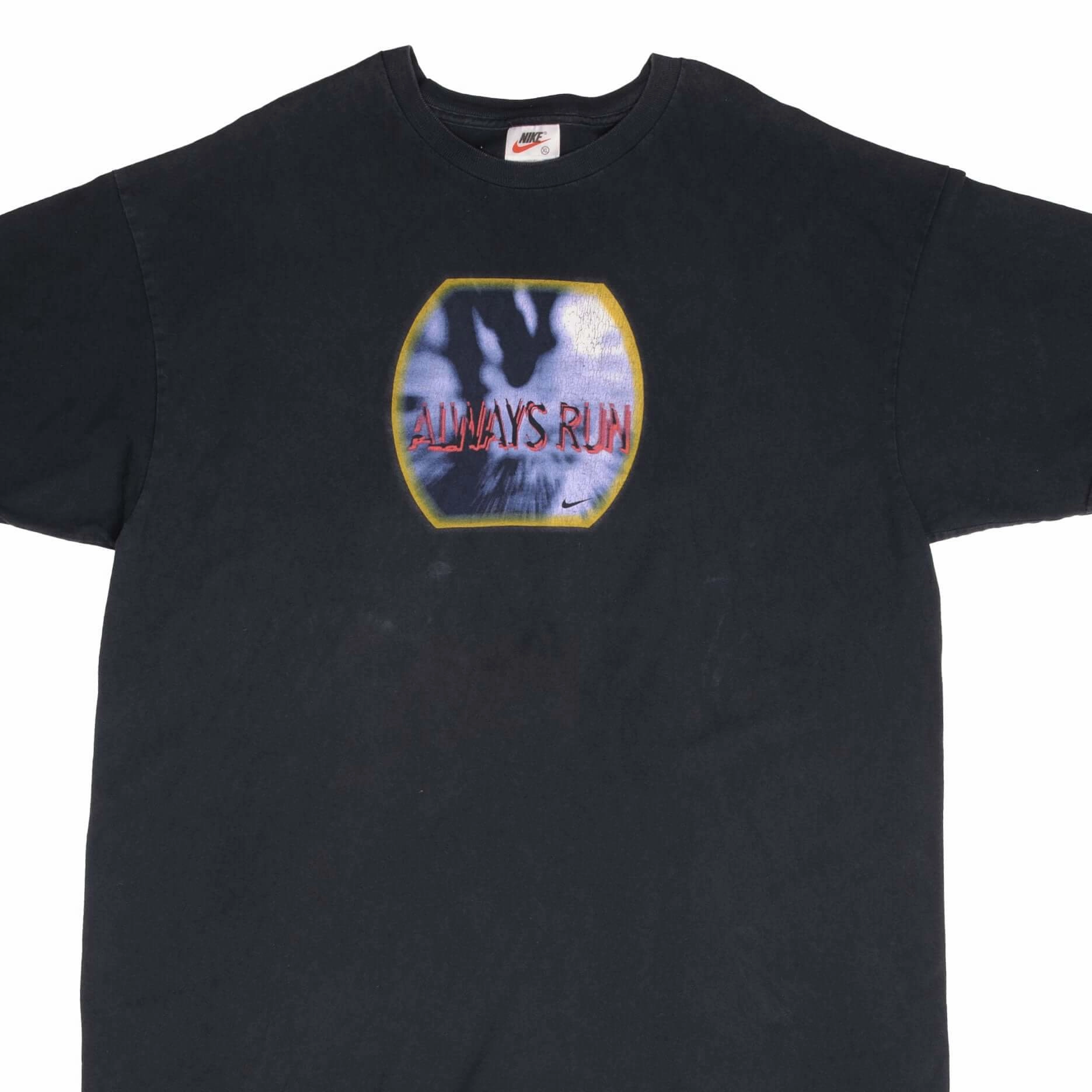 VINTAGE NIKE ALWAYS RUN BLACK TEE SHIRT 1990S SIZE XL Simple and Relaxed QuickDry