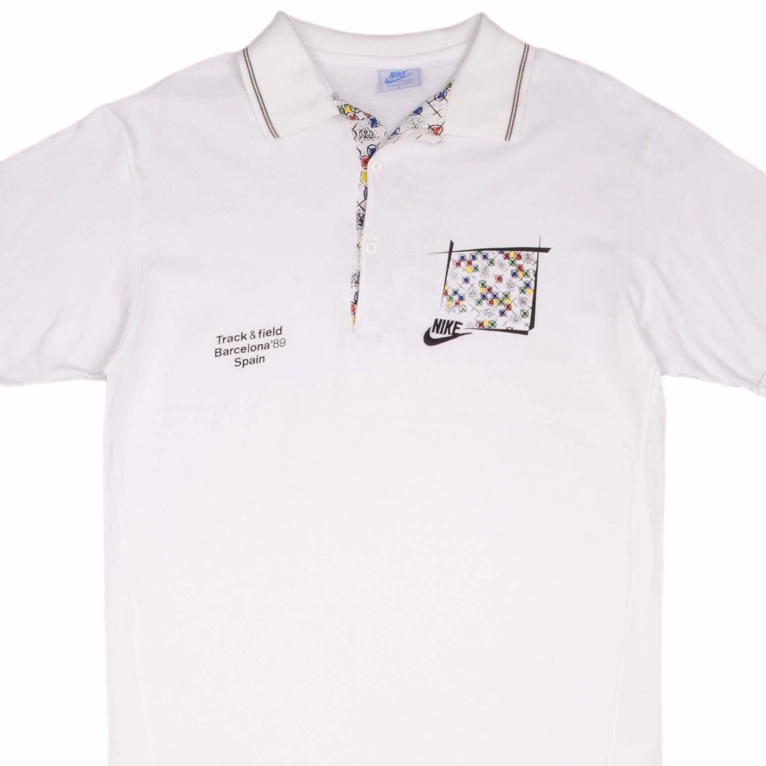Roomy Design High-Quality Cotton VINTAGE NIKE BARCELONA TRACK AND FIELD 1989 POLO SHIRT SIZE MEDIUM