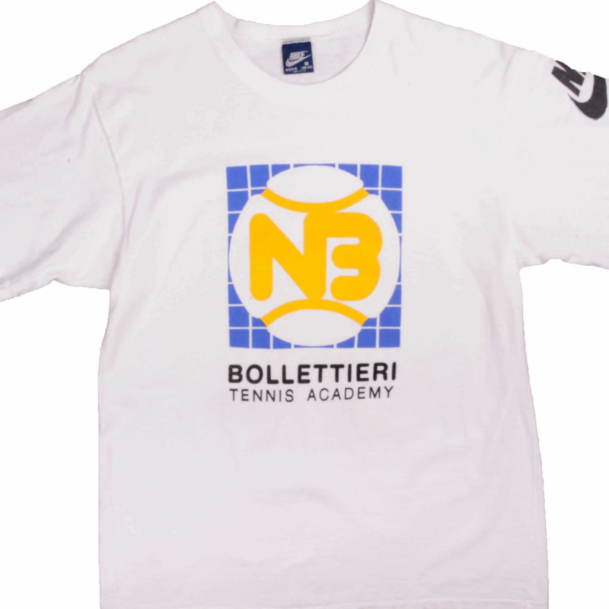 Zero Waste Production Thermal regulation VINTAGE NIKE BOLLETTIERI TENNIS ACADEMY TEE SHIRT 1984-1987 MEDIUM MADE USA