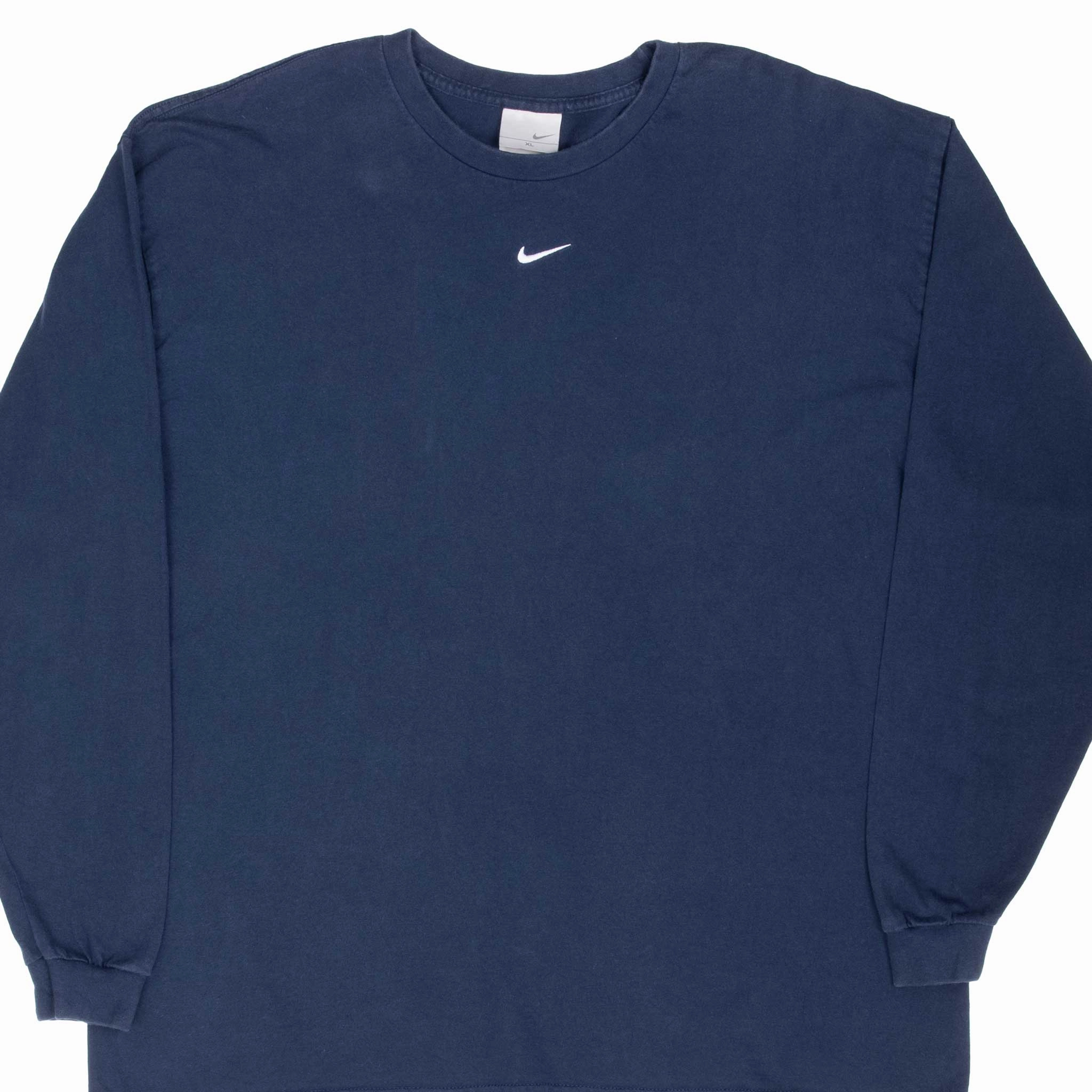 VINTAGE NIKE CENTER SWOOSH NAVY LONG SLEEVE TEE SHIRT 2000S XL Washable Ultra Soft Finish