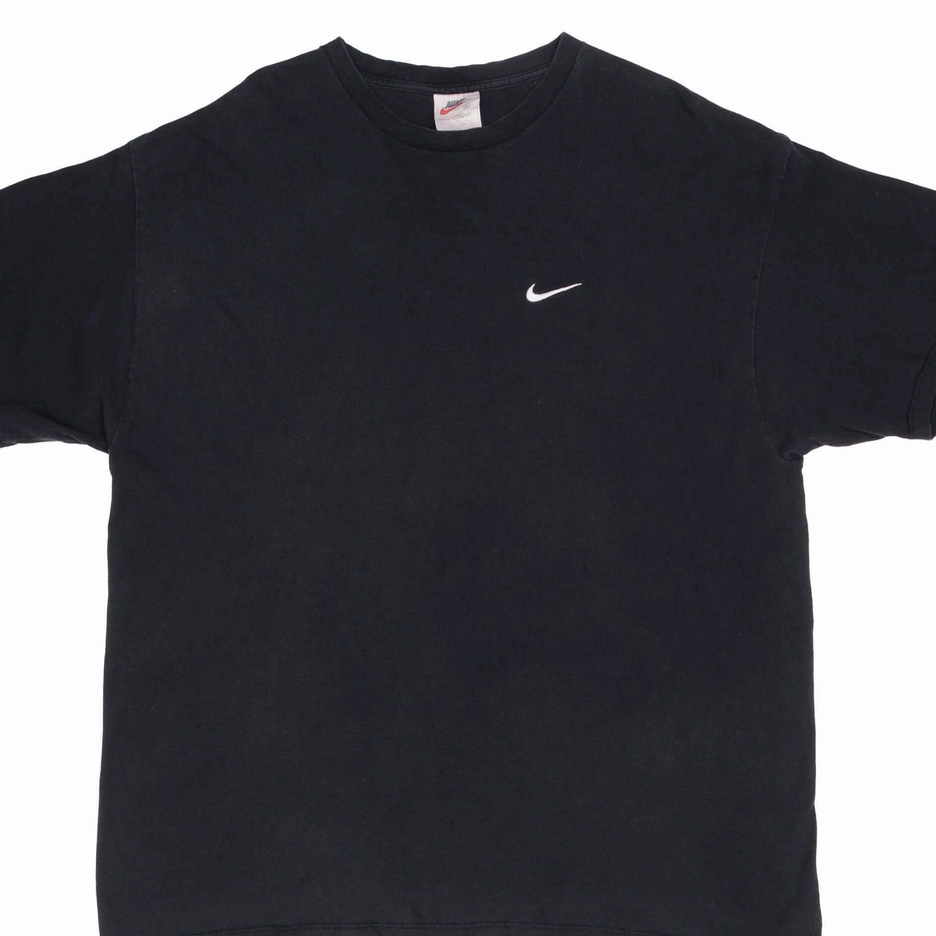 Layered Look Wear Cashmere combination VINTAGE NIKE CLASSIC SWOOSH BLACK TEE SHIRT 1990S SIZE XL MADE IN USA