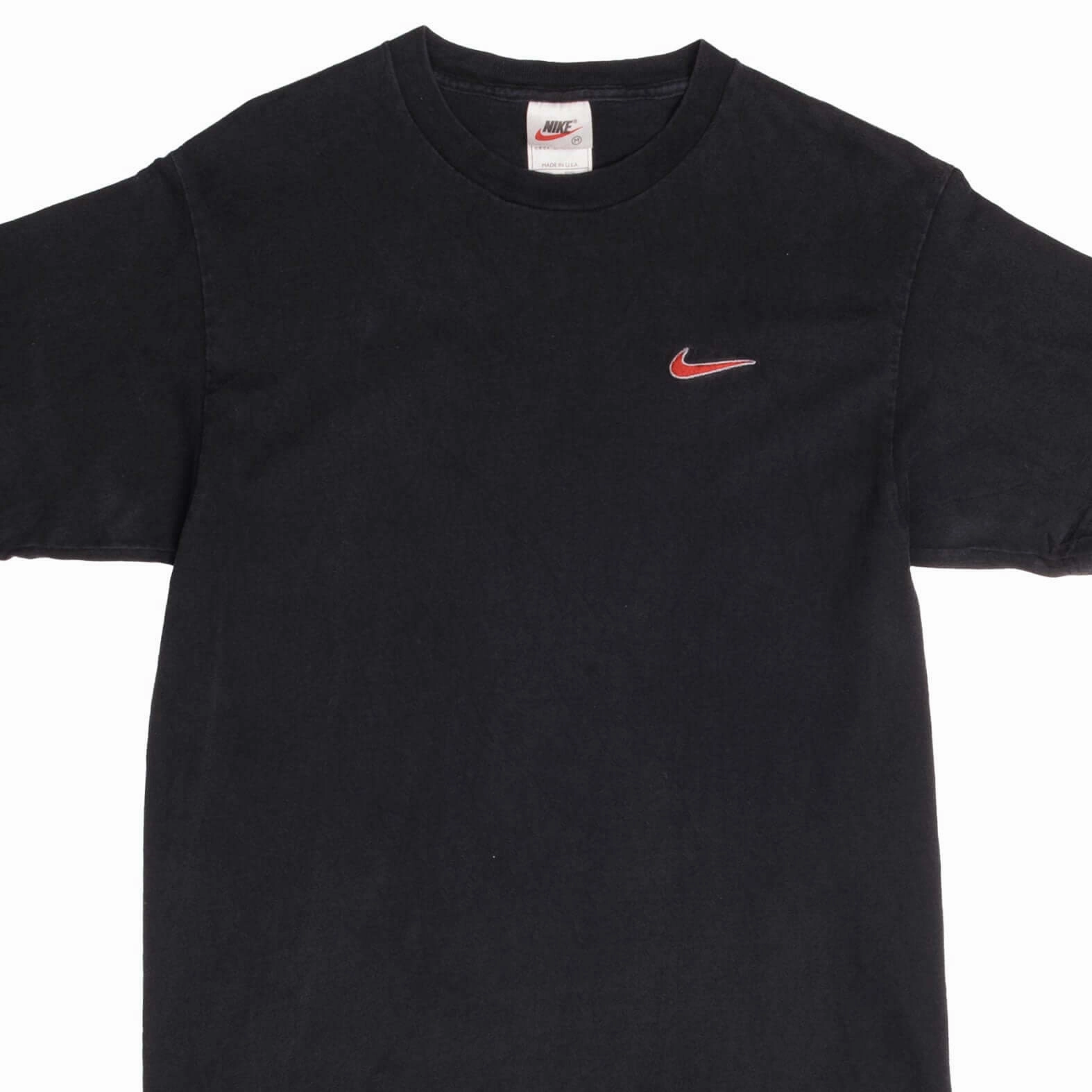 VINTAGE NIKE CLASSIC SWOOSH BLACK TEE SHIRT LATE 1990S MEDIUM MADE IN USA Comfy Casual Wear