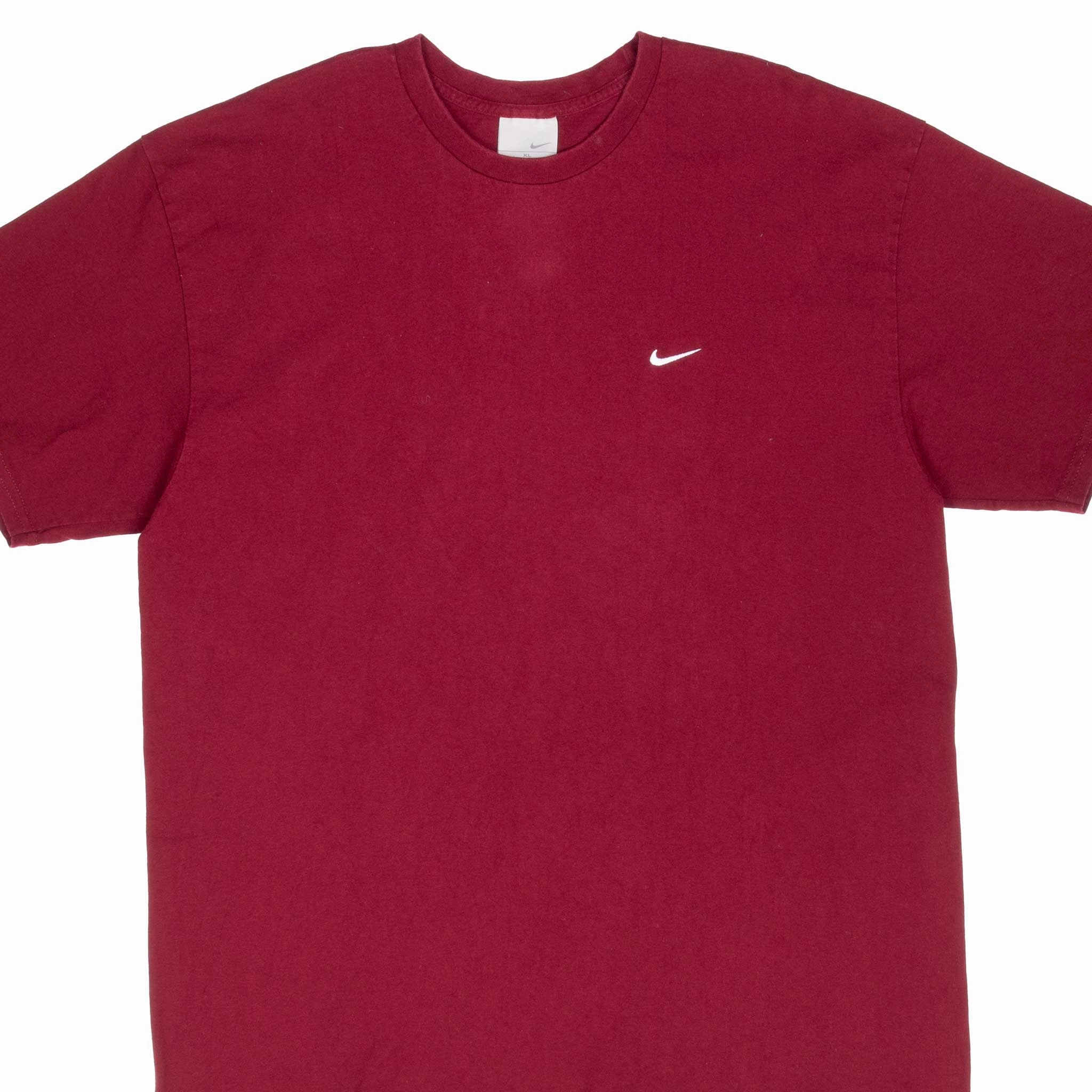 VINTAGE NIKE CLASSIC SWOOSH BURGUNDY TEE SHIRT 2000S XL Soft Feel Sporty Fashion