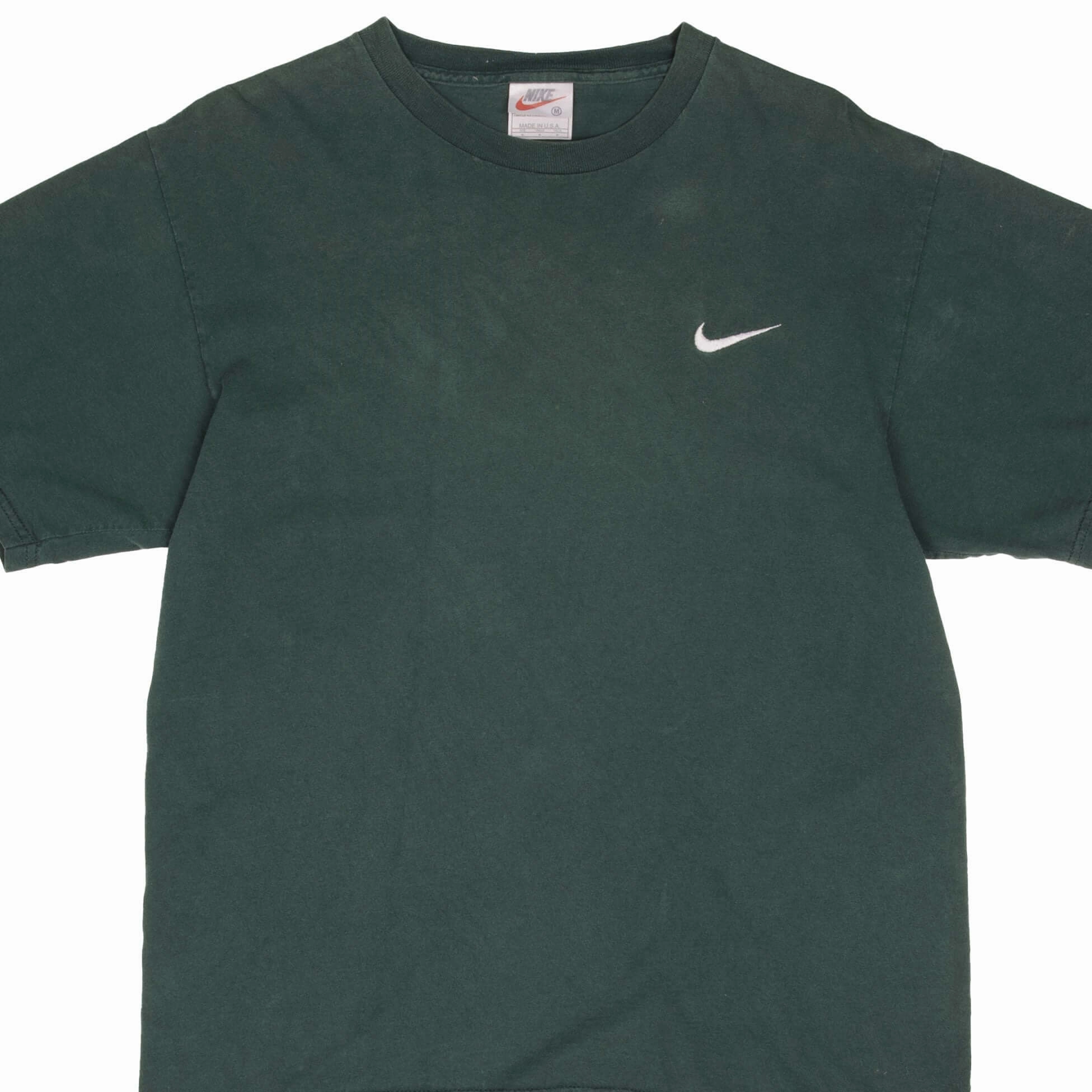 Tubular Knit Structure VINTAGE NIKE CLASSIC SWOOSH GREEN TEE SHIRT LATE 1990S MEDIUM MADE IN USA