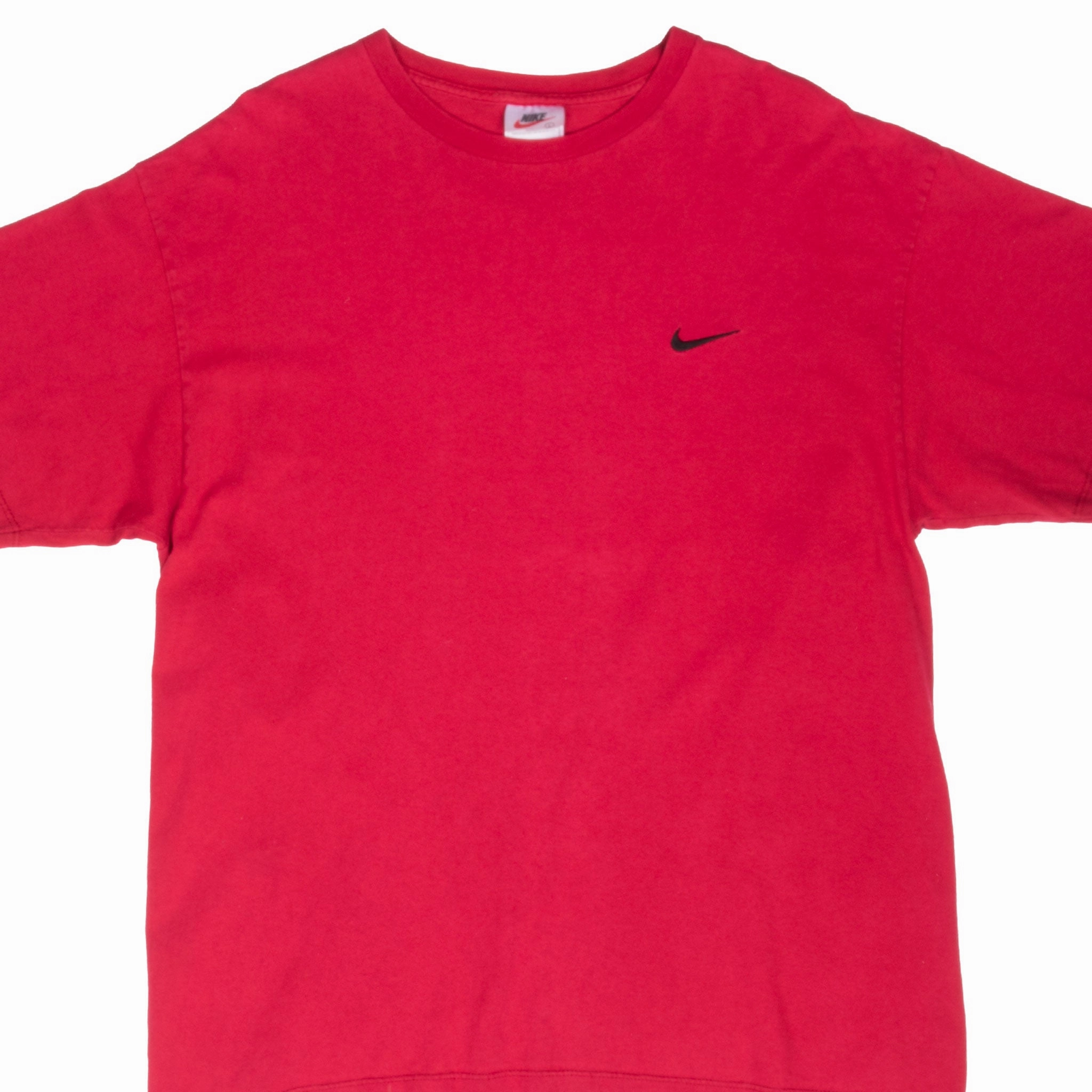 VINTAGE NIKE CLASSIC SWOOSH RED TEE SHIRT 1990S LARGE MADE IN USA Layered Neckline Cozy Design Fit