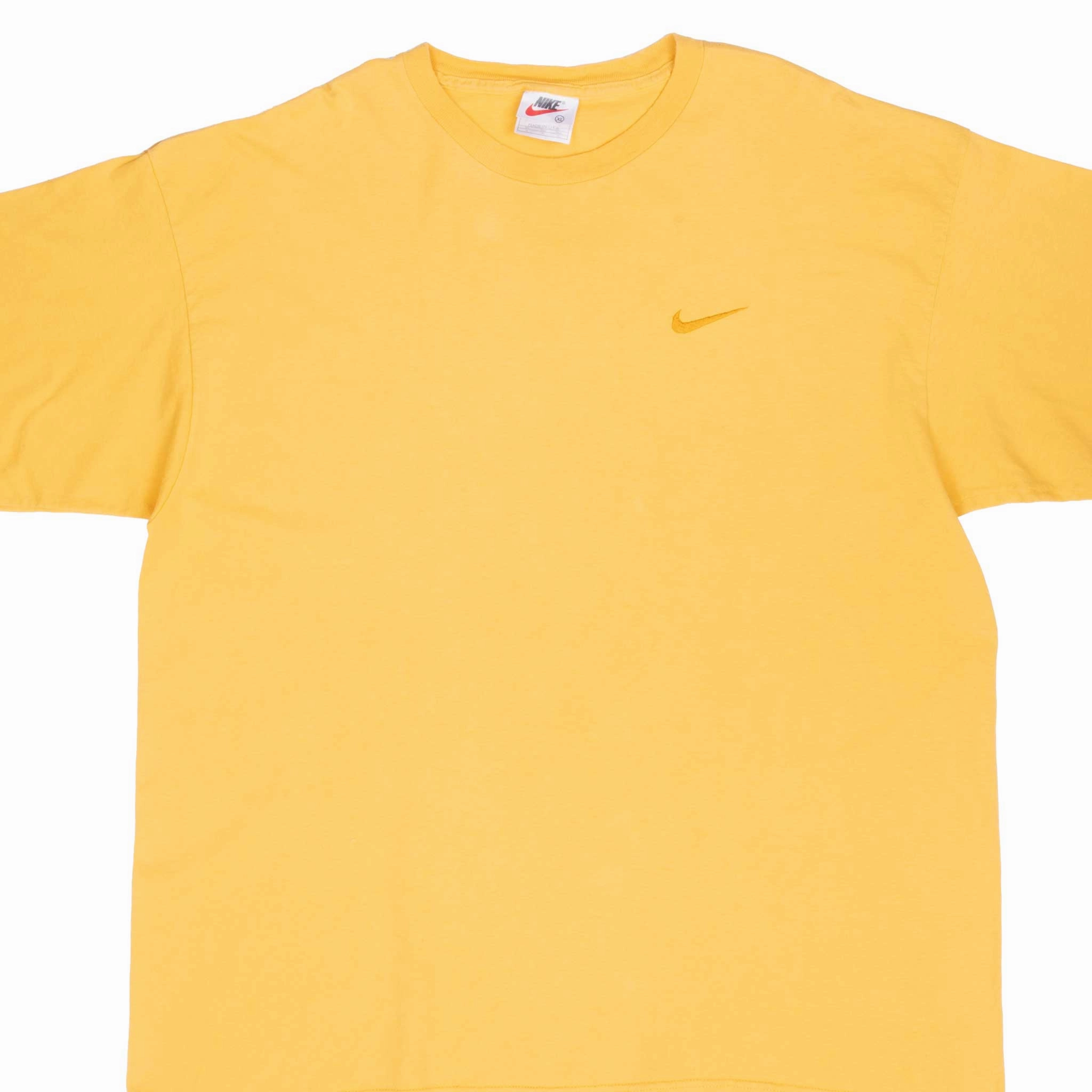 VINTAGE NIKE CLASSIC SWOOSH YELLOW TEE SHIRT 1990S XL MADE IN USA Chill Mode