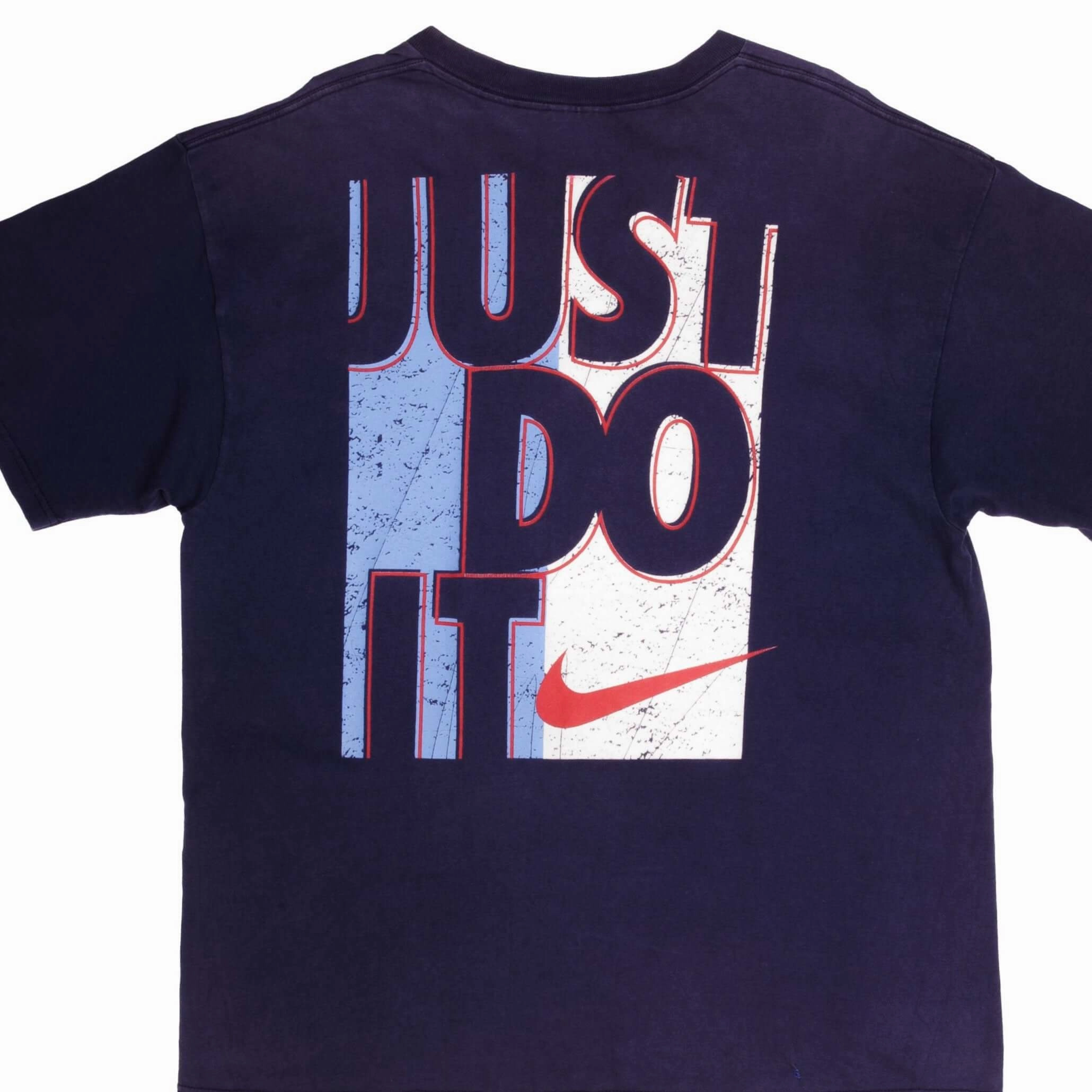 VINTAGE NIKE JUST DO IT BLUE TEE SHIRT LATE 1990S LARGE MADE IN USA Easy Style Wear