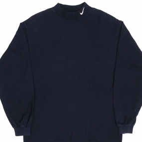 Stylish Casual Active Wearable VINTAGE NIKE LONG SLEEVE TURTLE  NECK BLUE TEE SHIRT 1990S MEDIUM MADE IN USA