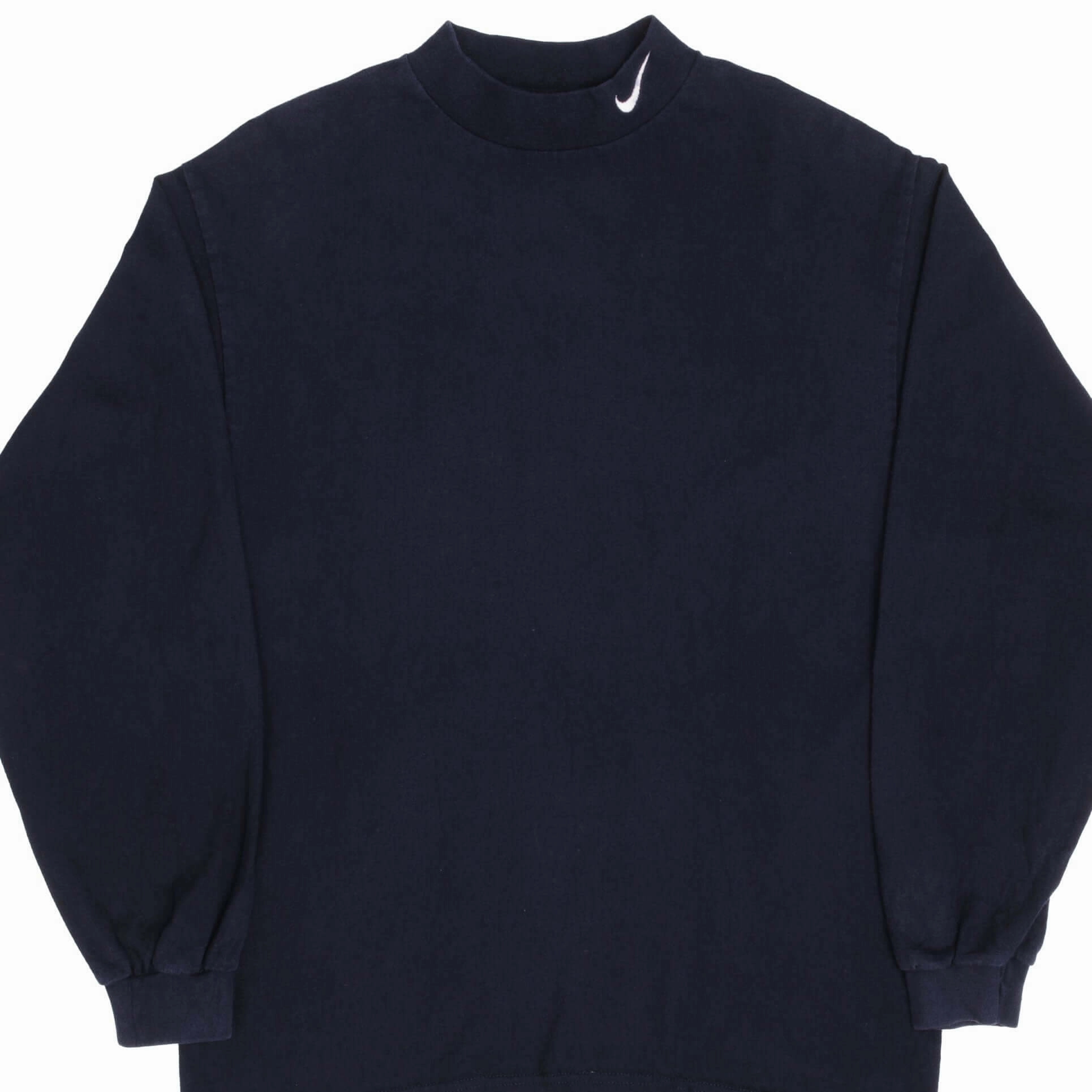 Stylish Casual Active Wearable VINTAGE NIKE LONG SLEEVE TURTLE  NECK BLUE TEE SHIRT 1990S MEDIUM MADE IN USA