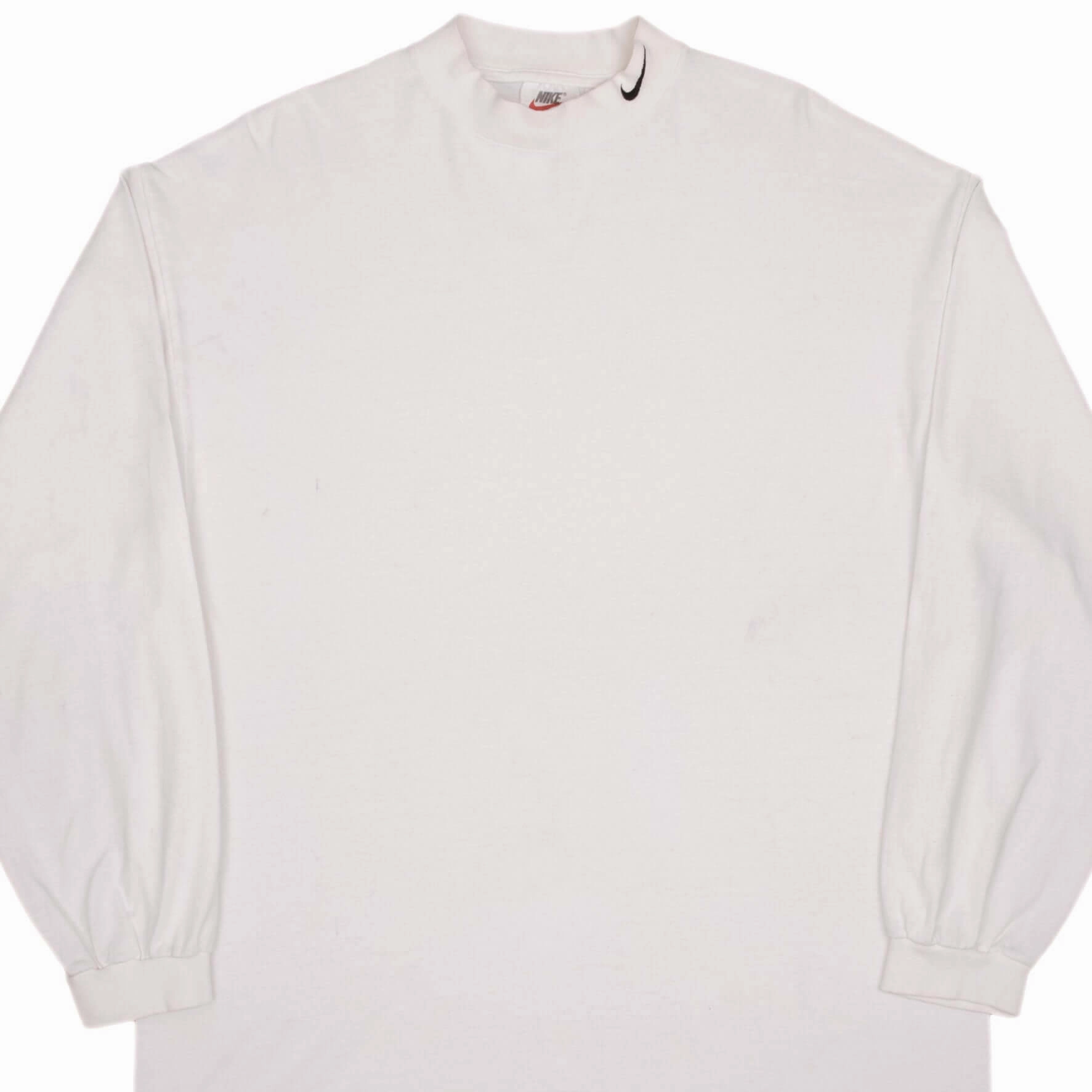 Anti Pilling Treatment Minimal Comfort Wear VINTAGE NIKE LONG SLEEVE TURTLE NECK WHITE TEE SHIRT 1990S SIZE XL