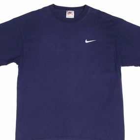 VINTAGE NIKE NAVY CLASSIC SWOOSH BACK PRINT TEE SHIRT 1990S LARGE MADE IN USA Floral freshness