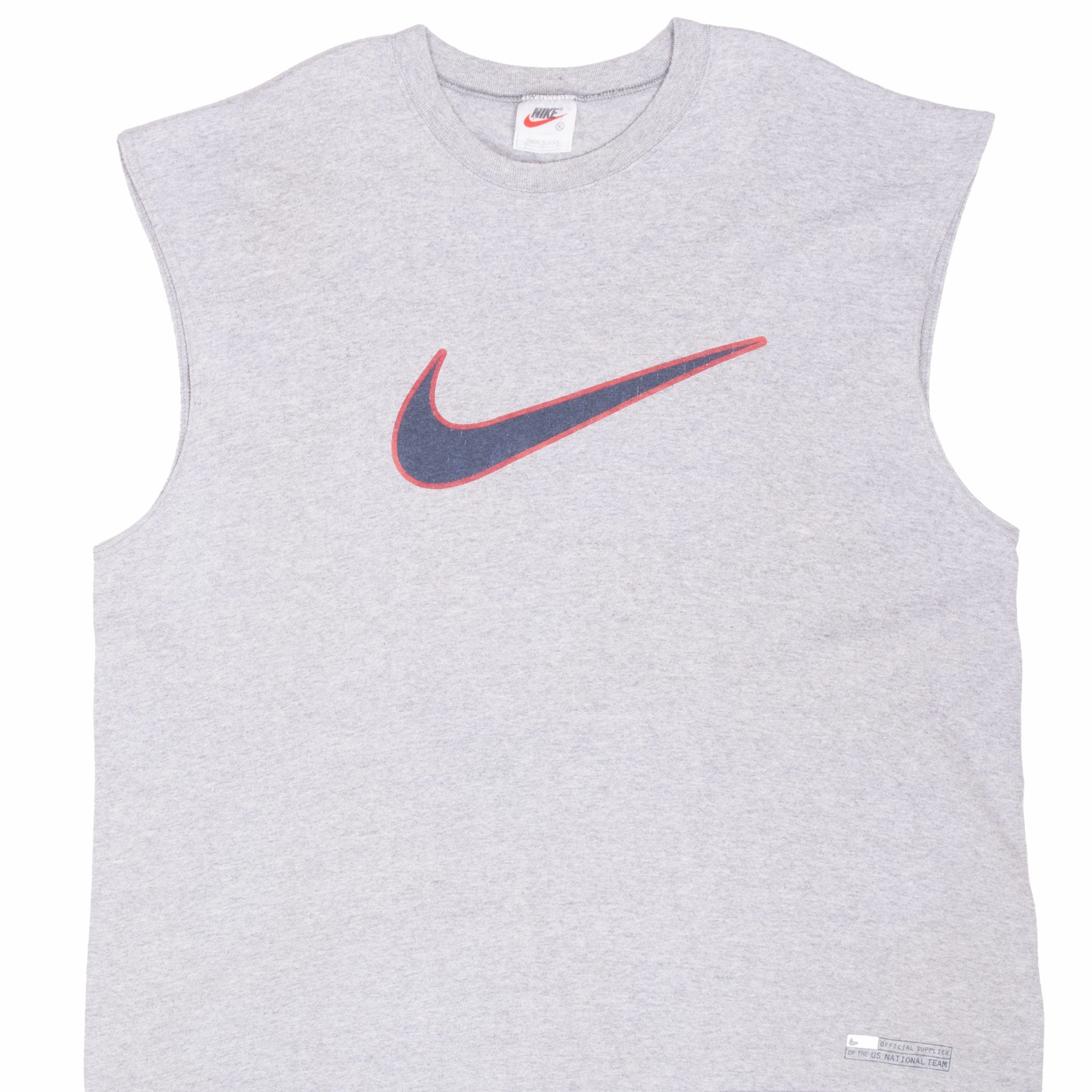 VINTAGE NIKE SOCCER BIG SWOOSH GREY TANK TOP TEE SHIRT 1990S XL MADE IN USA Breathable Look