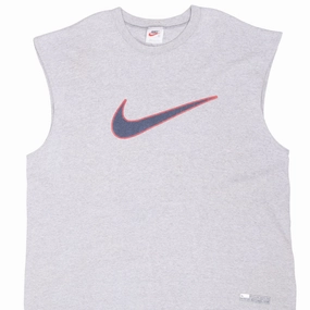 VINTAGE NIKE SOCCER BIG SWOOSH GREY TANK TOP TEE SHIRT 1990S XL MADE IN USA Breathable Look