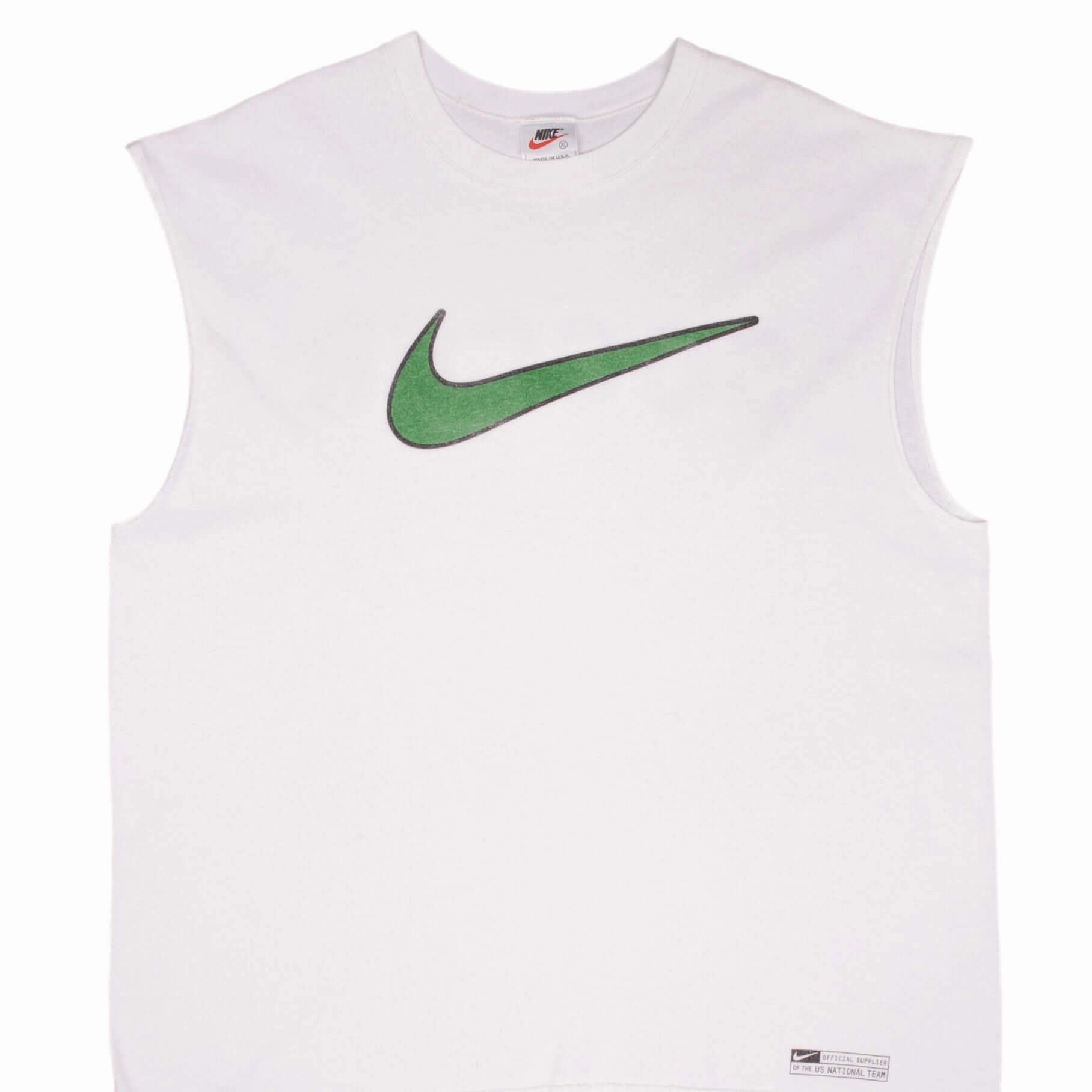 Perfect Fit Wear VINTAGE NIKE SOCCER BIG SWOOSH WHITE TANK TOP TEE SHIRT 1990S XL MADE IN USA