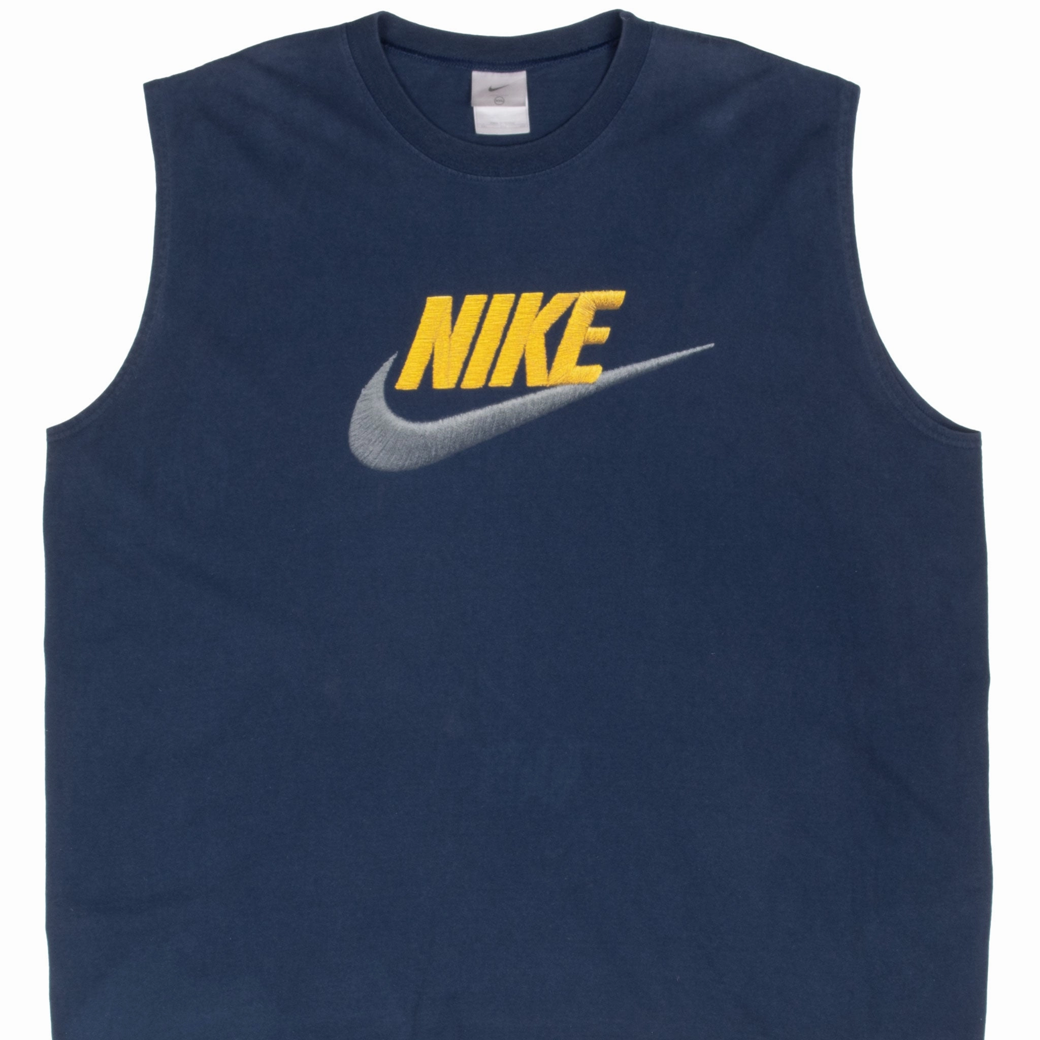 VINTAGE NIKE SPELLOUT NAVY BLUE TANK TOP TEE SHIRT 2000S 2XL fade resistant color Comfortable