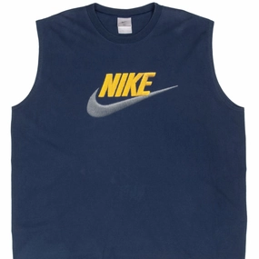 VINTAGE NIKE SPELLOUT NAVY BLUE TANK TOP TEE SHIRT 2000S 2XL fade resistant color Comfortable