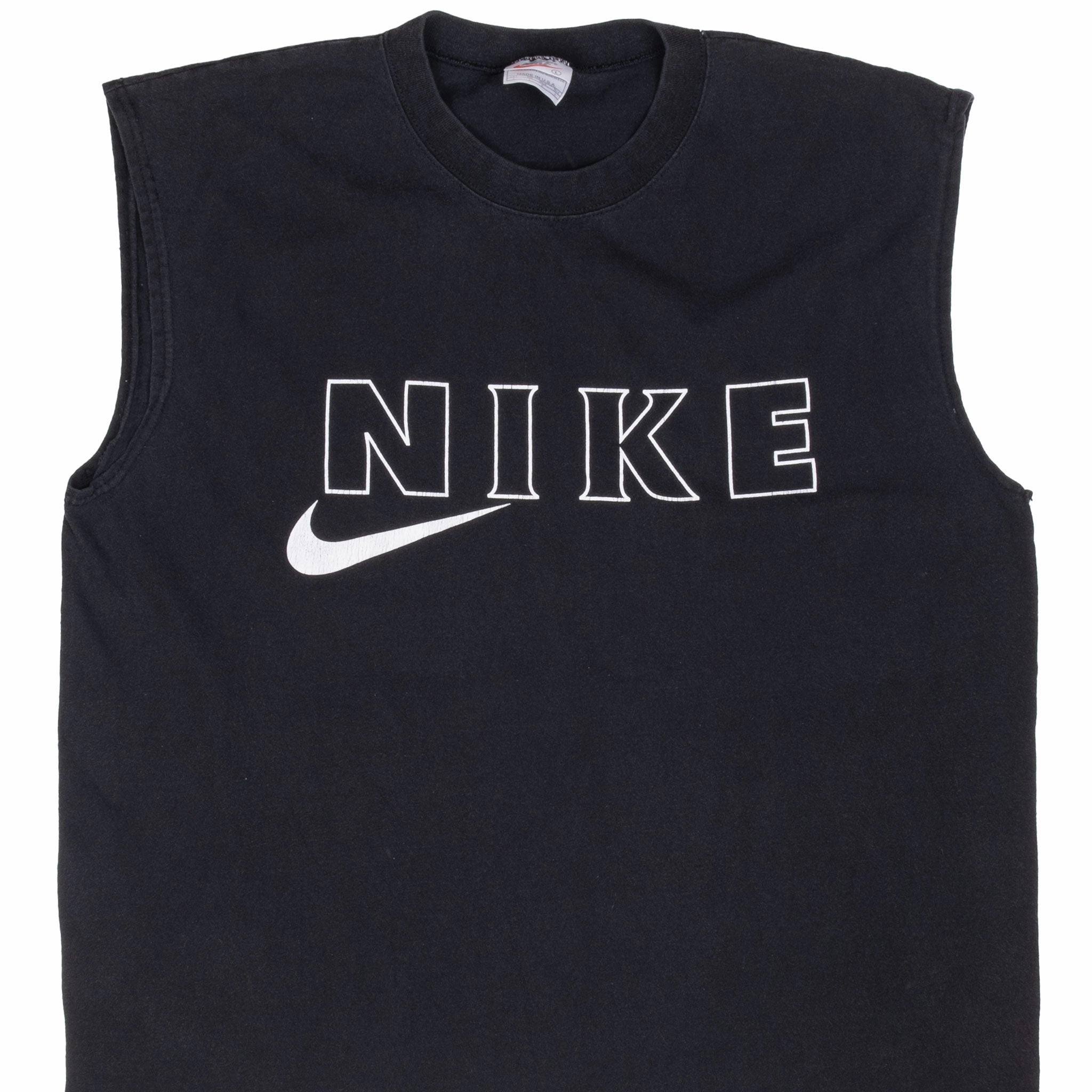 Flattering Design Comfy Pieces VINTAGE NIKE SPELLOUT SWOOSH BLACK TANK TOP TEE SHIRT 1990S LARGE MADE IN USA