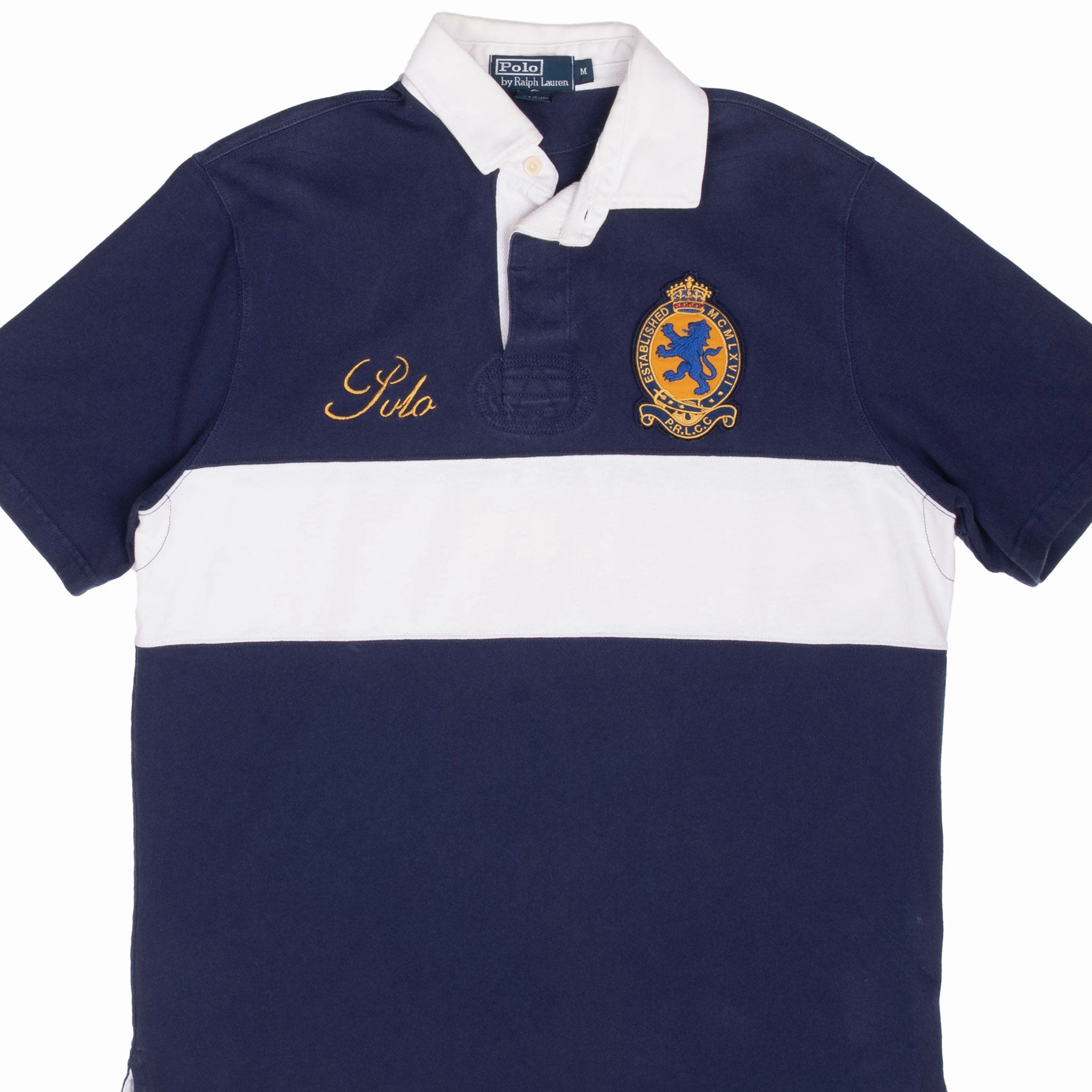 VINTAGE POLO RALPH LAUREN BLUE & WHITE POLO SHIRT 1990S MEDIUM Relax Trend