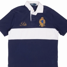 VINTAGE POLO RALPH LAUREN BLUE & WHITE POLO SHIRT 1990S MEDIUM Relax Trend