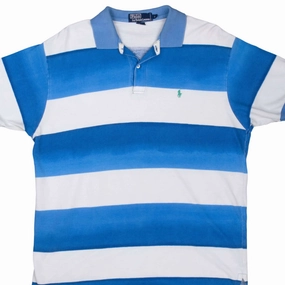 VINTAGE RALPH LAUREN BLUE & WHITE STRIPED POLO SHIRT 1990S LARGE Breathable Essentials All-Day Wear