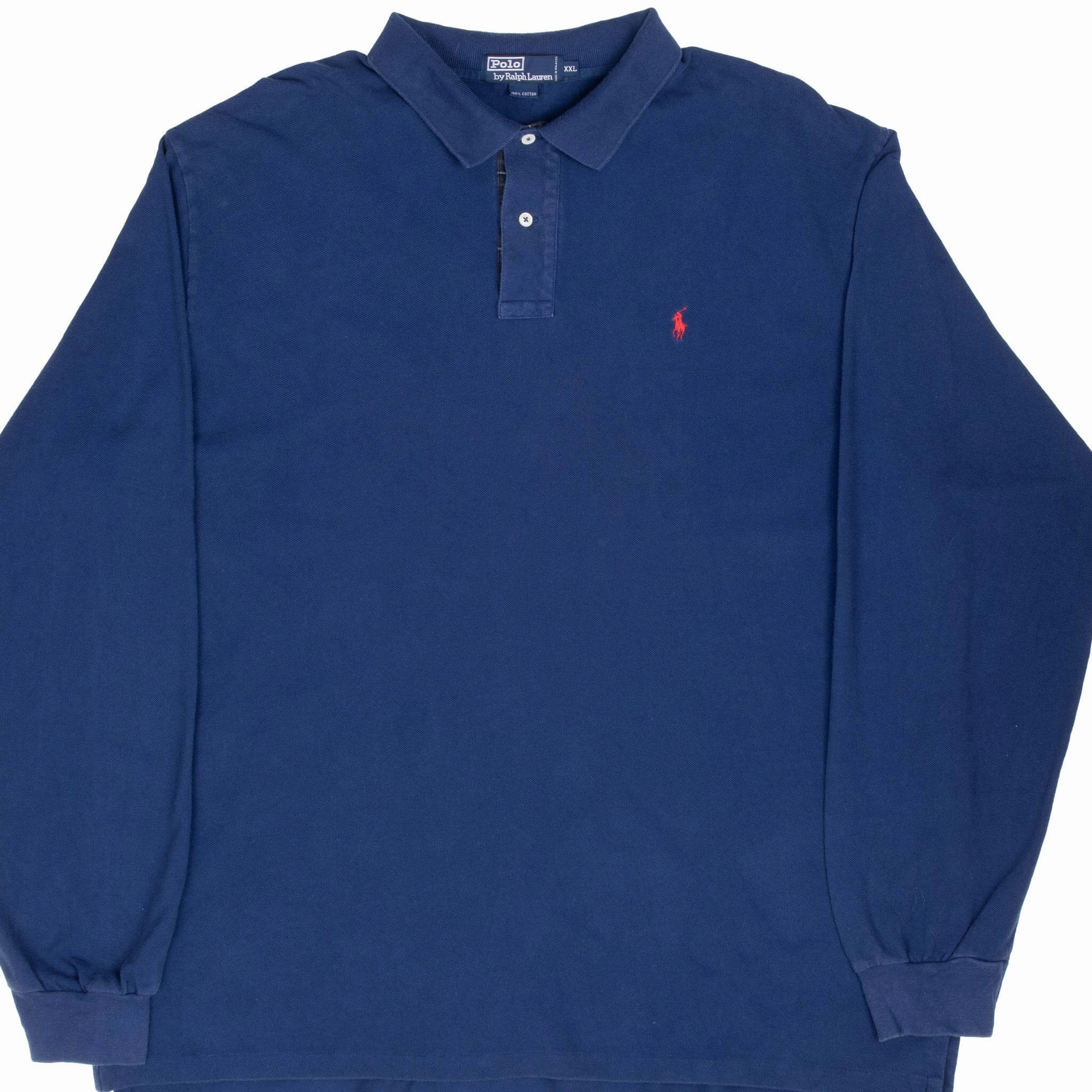Textured Surface VINTAGE RALPH LAUREN BLUE LONG SLEEVE POLO SHIRT 1990S 2XL