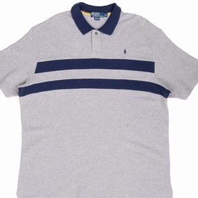 VINTAGE RALPH LAUREN GREY & BLUE STRIPED POLO SHIRT 1990S 2XL Informal charm Chic and Cozy
