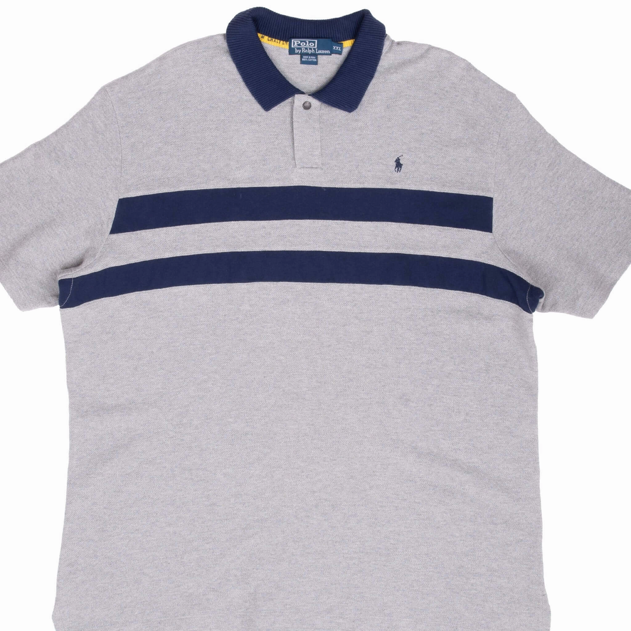VINTAGE RALPH LAUREN GREY & BLUE STRIPED POLO SHIRT 1990S 2XL Informal charm Chic and Cozy