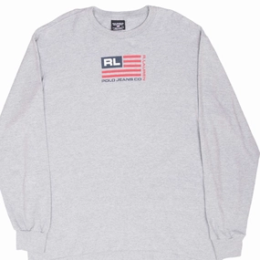 DoubleLayeredCollar Stylish Look VINTAGE RALPH LAUREN POLO JEANS GREY SLEEVE TEE SHIRT 1990S LARGE MADE IN USA