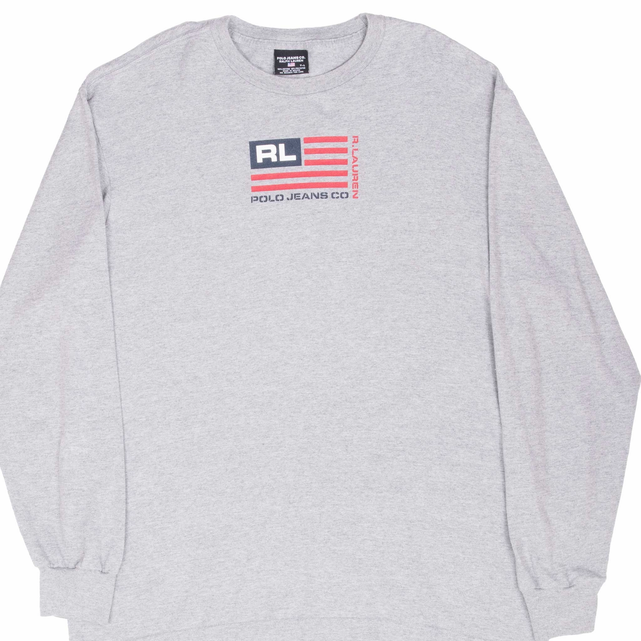 DoubleLayeredCollar Stylish Look VINTAGE RALPH LAUREN POLO JEANS GREY SLEEVE TEE SHIRT 1990S LARGE MADE IN USA