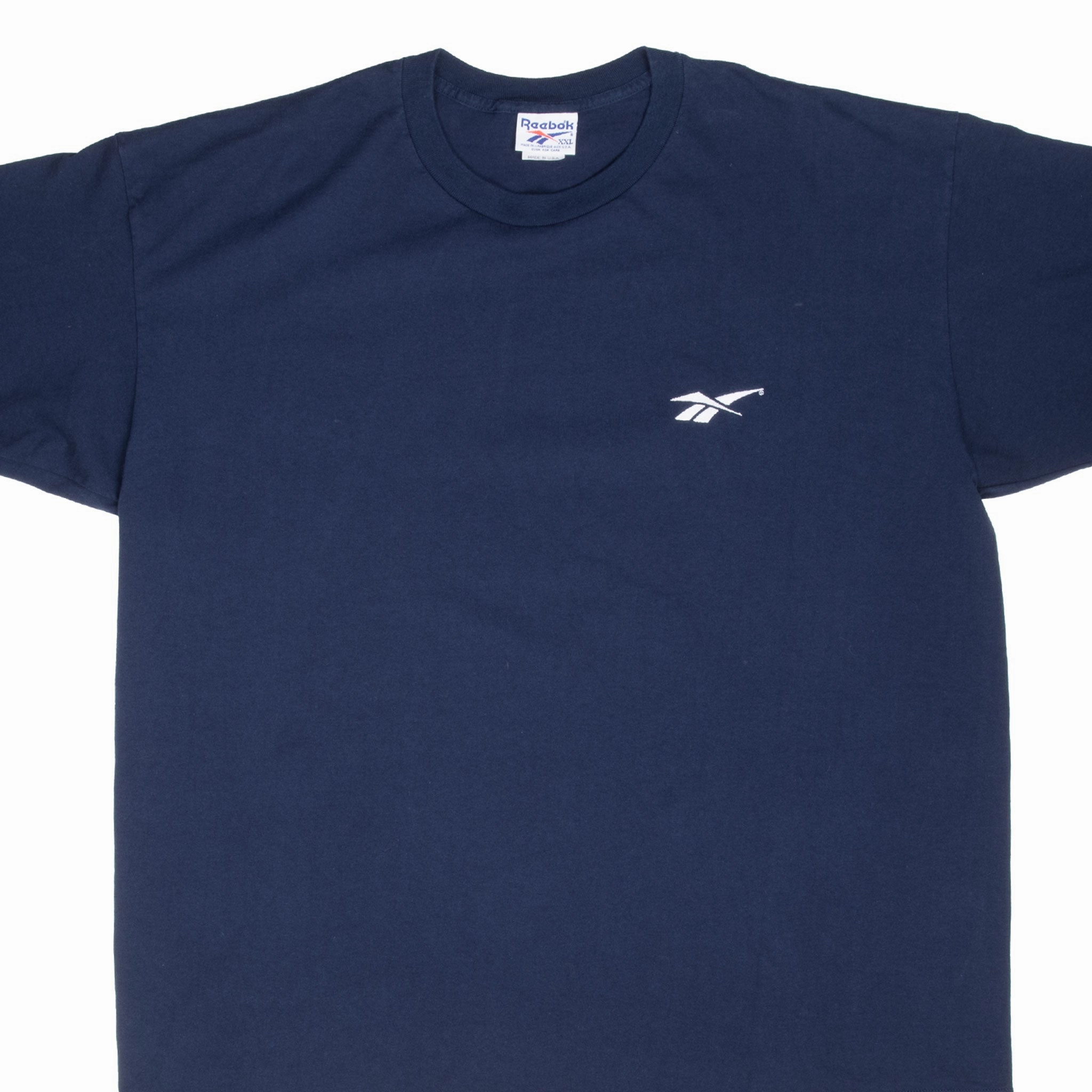 VINTAGE REEBOK 1990S NAVY BLUE TEE SHIRT 2XL MADE IN USA Anti Perspiration Lining Soft Design