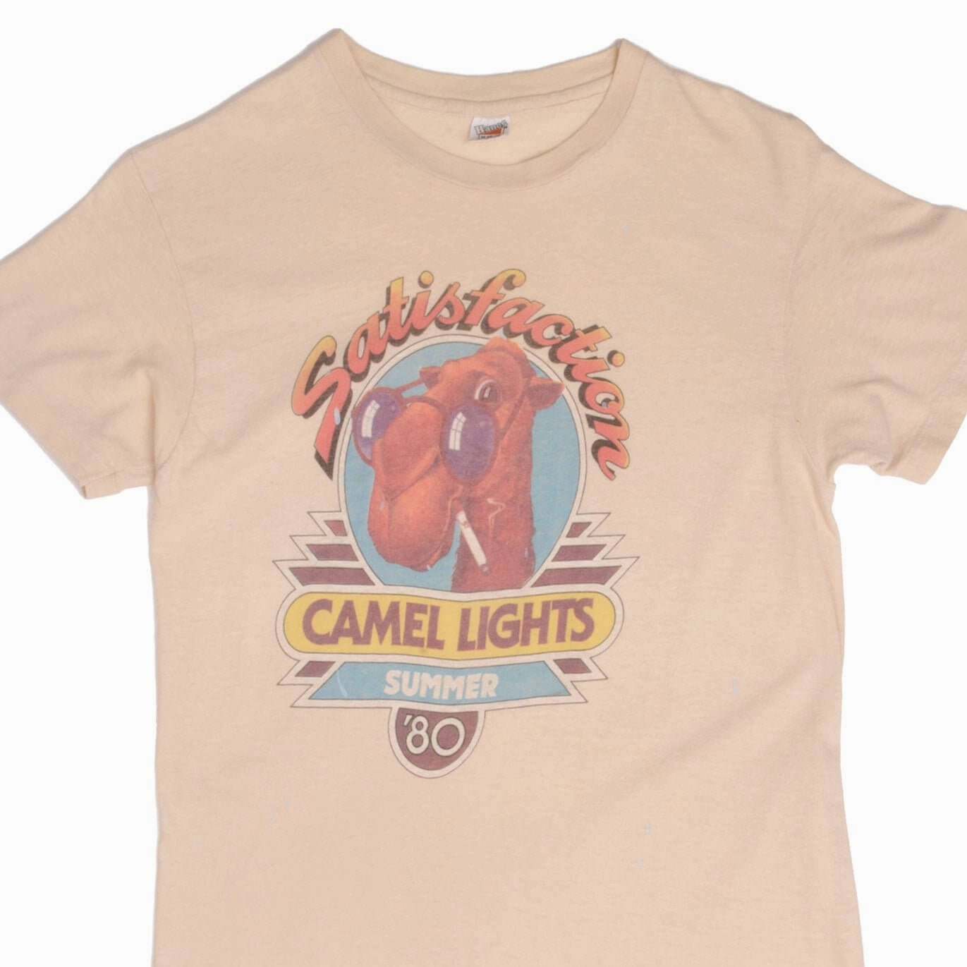 Active Look Chilly Day Wear VINTAGE SATISFACTION CAMEL LIGHTS SUMMER 1980 TEE SHIRT SIZE SMALL MADE USA