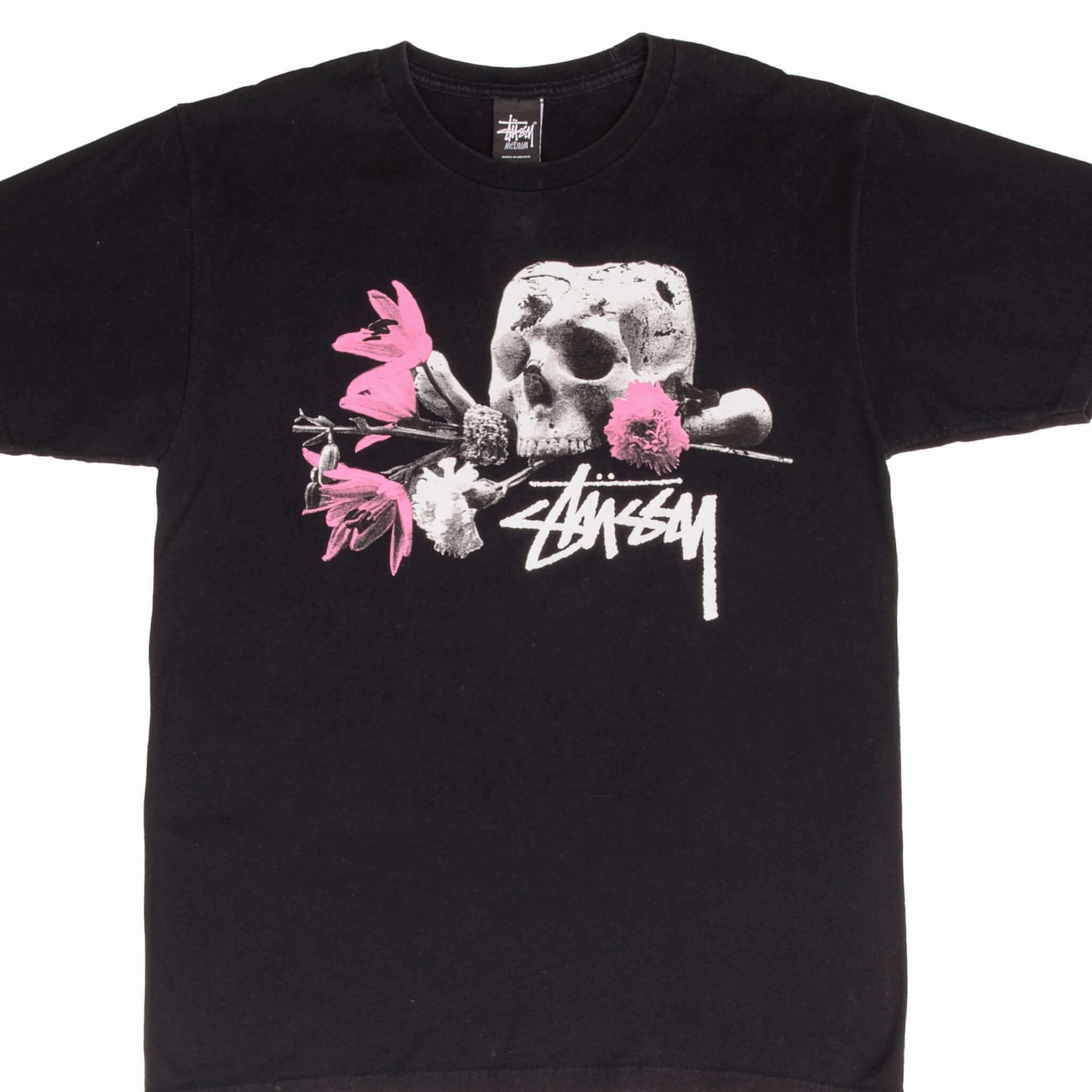 VINTAGE STUSSY SKULL AND FLOWERS TEE SHIRT SIZE MEDIUM 2000S Recommended