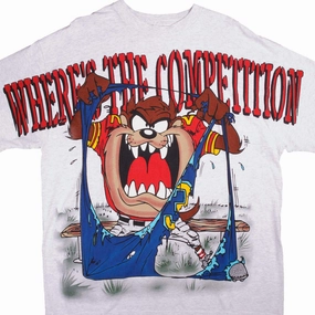 VINTAGE TAZ LOONEY TUNES  TEE SHIRT 1997 SIZE XL MADE IN USA ALL OVER PRINT insulated skinny but not tight