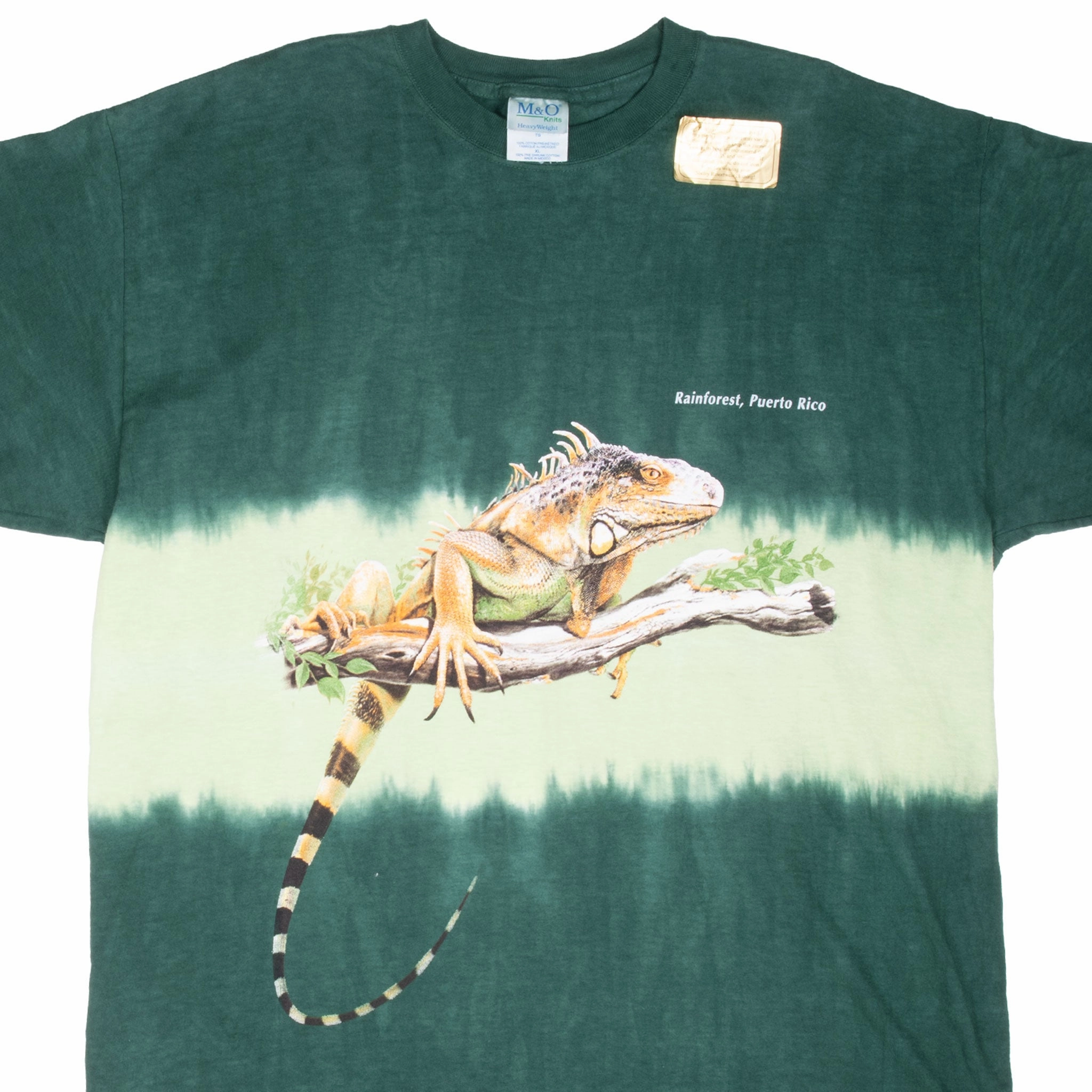 VINTAGE TIE DYE IGUANA RAINFOREST PUERTO RICO ANIMAL PRINT TEE SHIRT 2000S DEADSTOCK XL Chilly Comfort Wear Abstract mystery