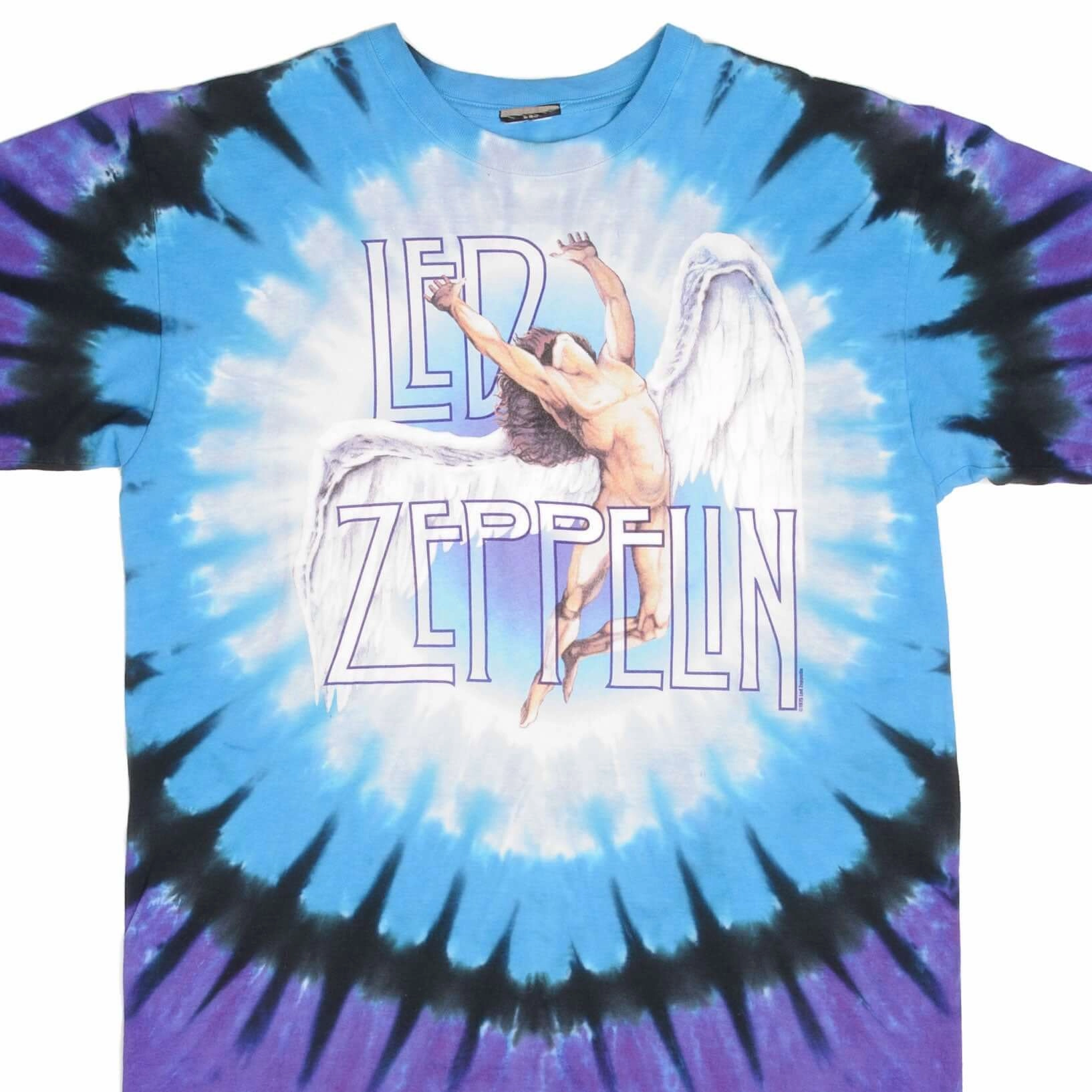 VINTAGE TIE DYE LED ZEPPELIN TEE SHIRT 1990S LIQUID BLUE SIZE LARGE Yoga flexibility Fresh Vibes
