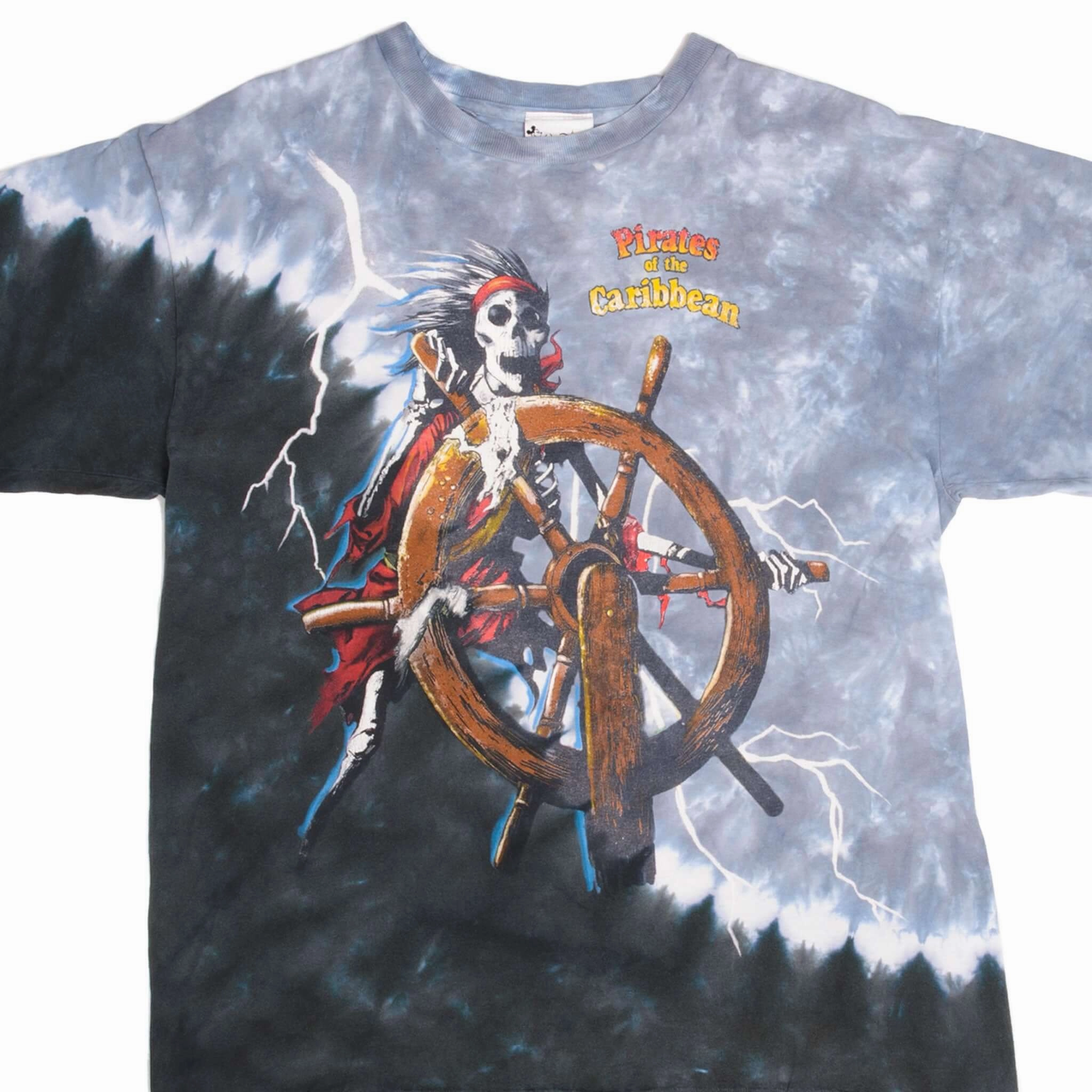 SlimFit VINTAGE TIE DYE PIRATES OF THE CARIBBEAN TEE SHIRT 1990S LARGE MADE USA