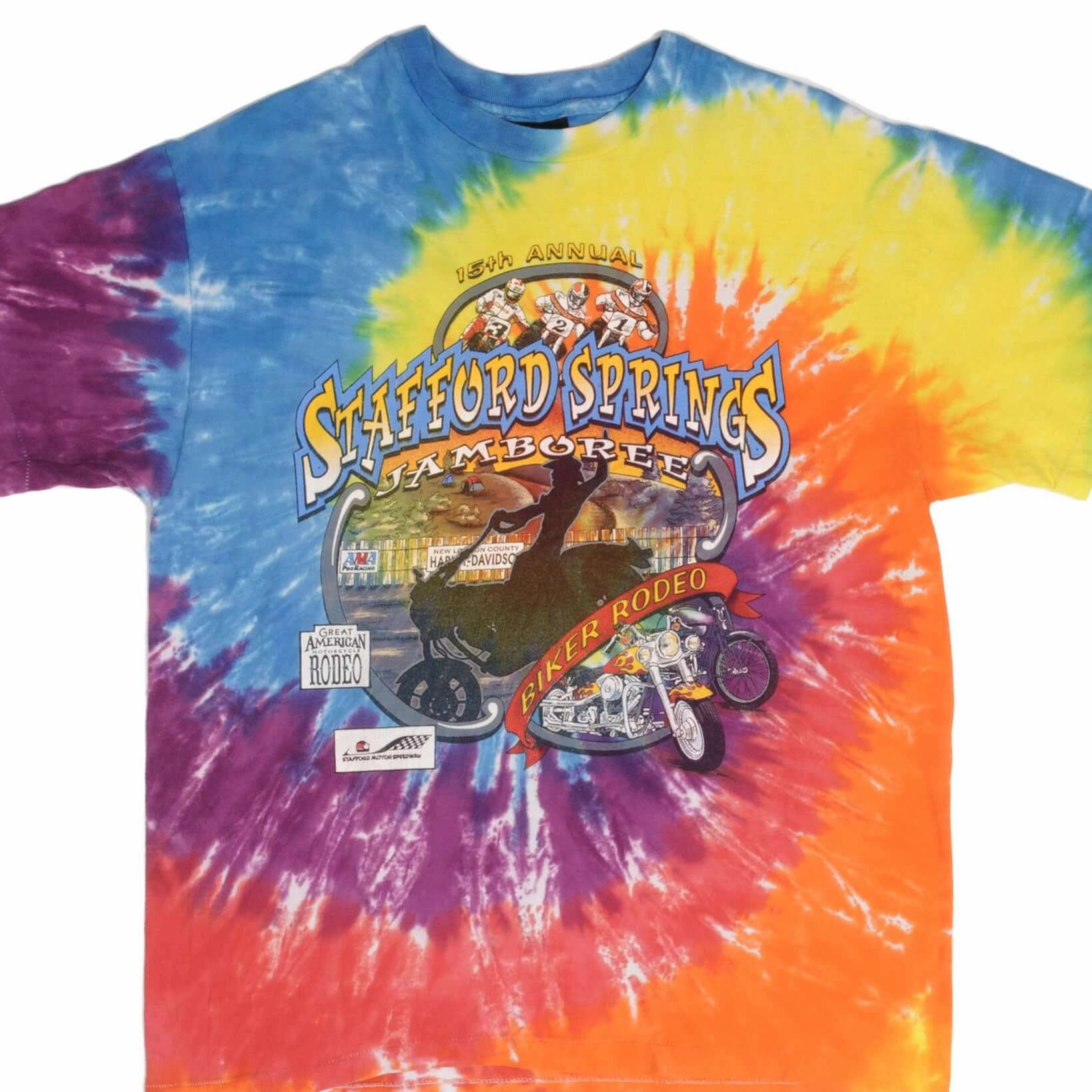 VINTAGE TIEDYE AMA MOTOCROSS 15TH STAFFORD SPRINGS TEE SHIRT 1996 LARGE MADE USA Chic Vibe Unisex