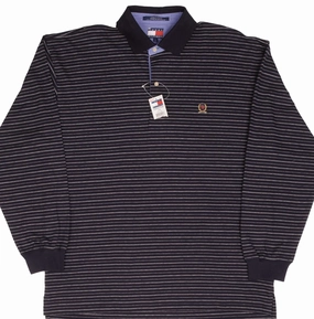 OdorResistant VINTAGE TOMMY HILFIGER LONG SLEEVE STRIPED POLO SHIRT 1990S SIZE LARGE DEADSTOCK