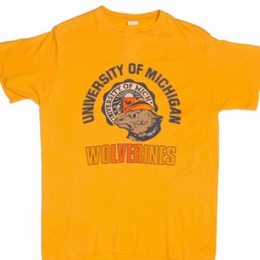 VINTAGE UNIVERSITY OF MICHIGAN WOLVERINES TEE SHIRT 1980s SIZE LARGE MADE IN USA Soft Brushed Finish